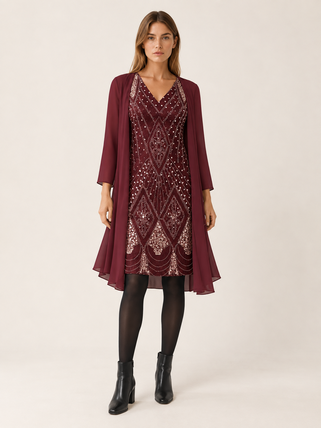 Marenelle | Women's Sheer-Overlay Occasion Dress