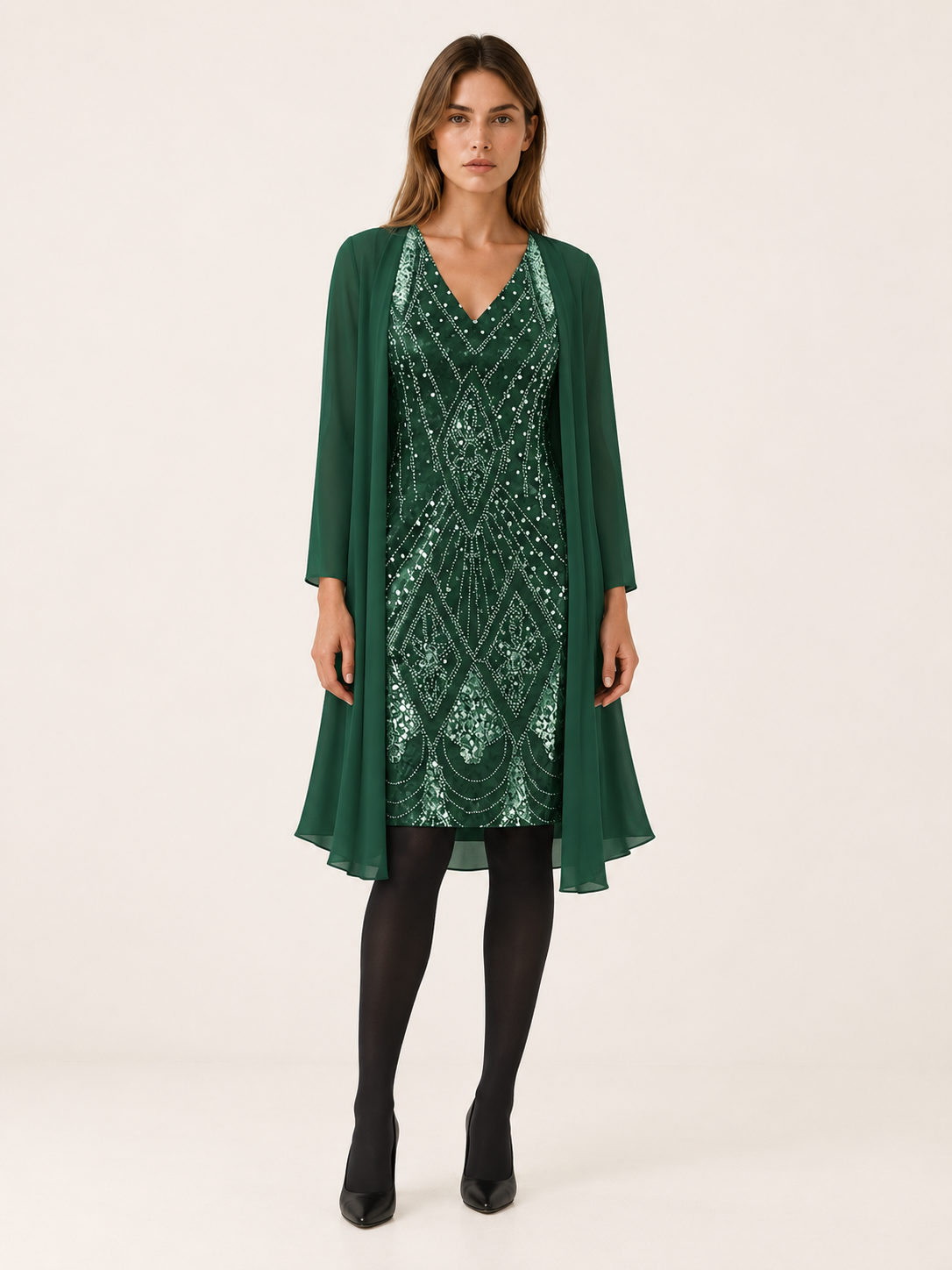Marenelle | Women's Sheer-Overlay Occasion Dress
