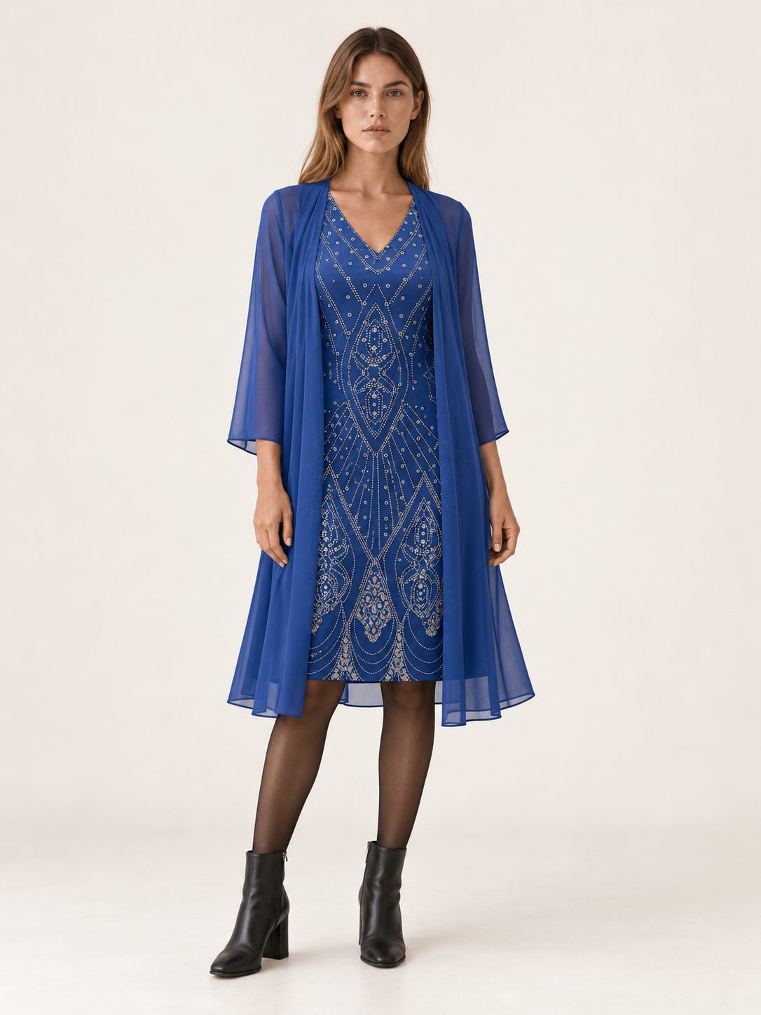 Marenelle | Women's Sheer-Overlay Occasion Dress