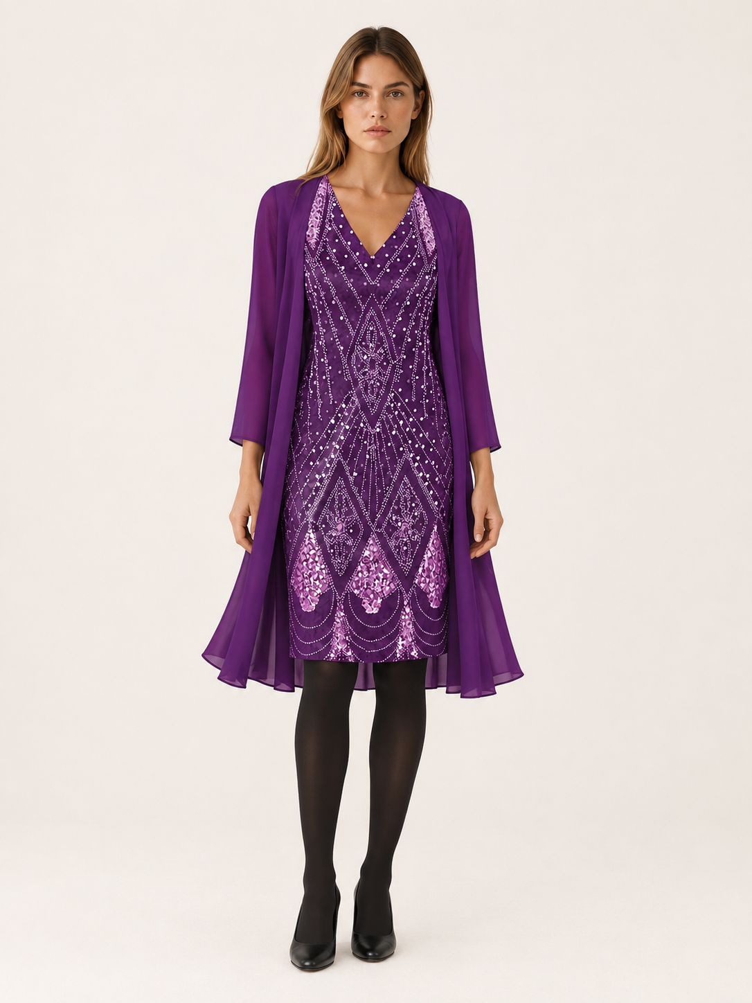 Marenelle | Women's Sheer-Overlay Occasion Dress