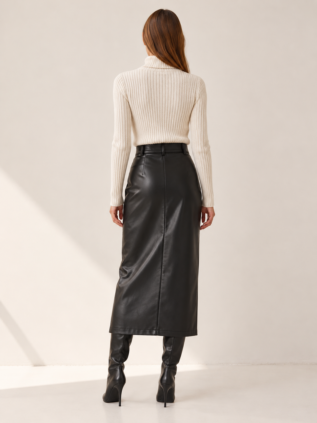 Mariah | Women's High Waist Faux Leather Midi Skirt Fall Work
