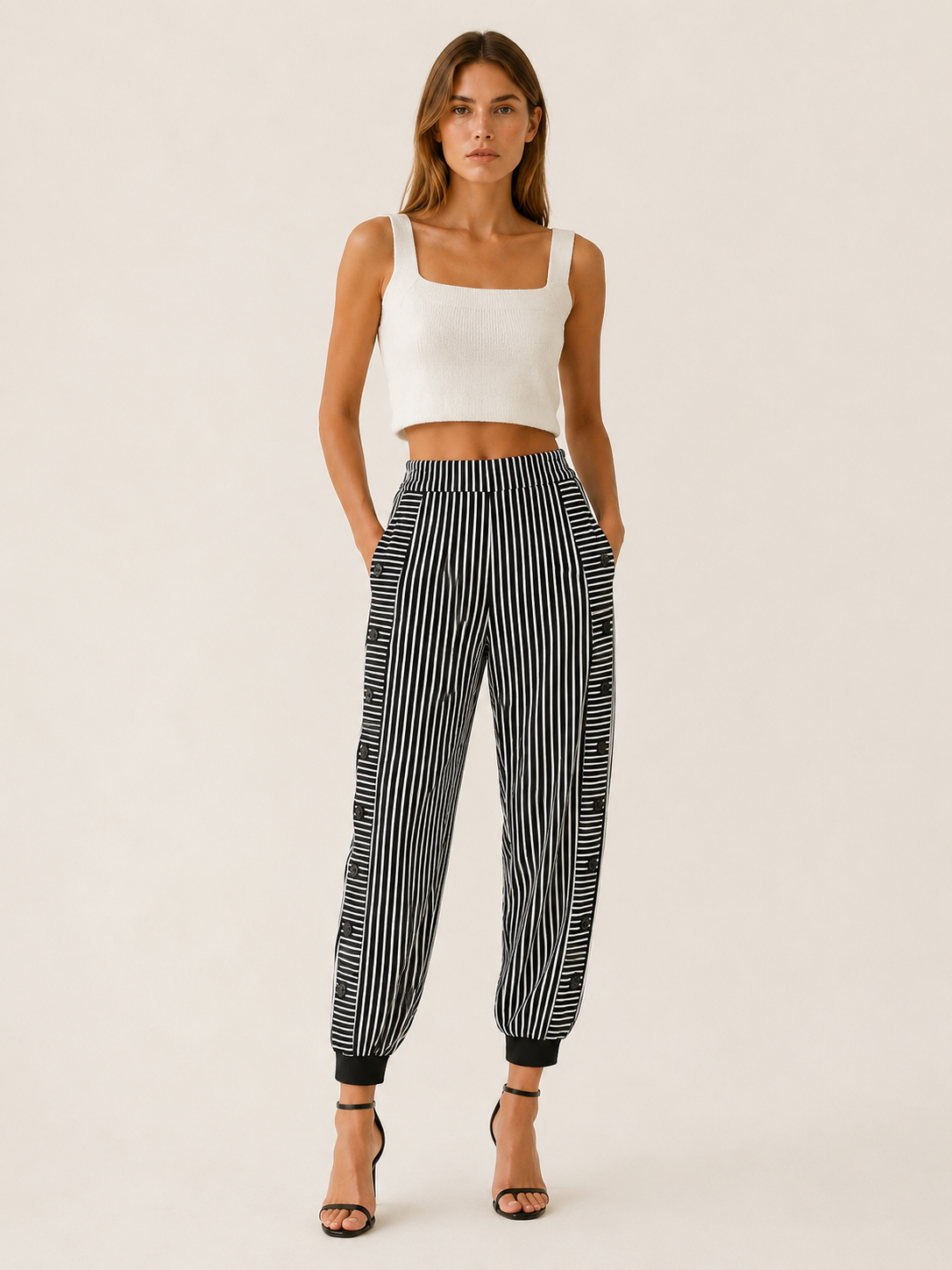 Mariellea | Striped Jogger Trousers with Side Pockets