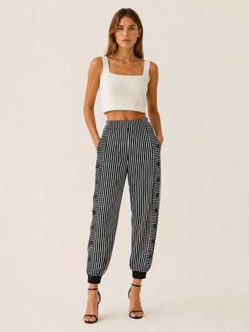 Mariellea | Striped Jogger Trousers with Side Pockets