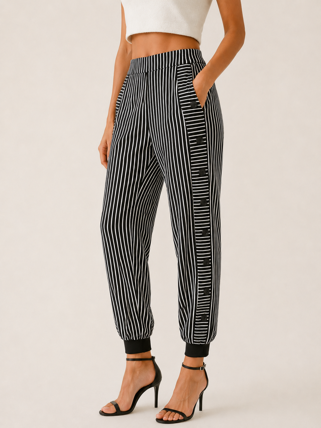 Mariellea | Striped Jogger Trousers with Side Pockets