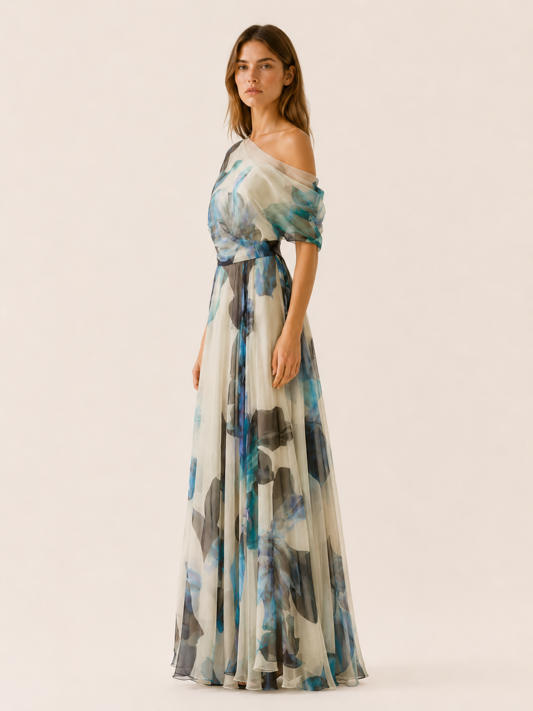 Marietta | Chiffon Maxi Dress with Asymmetrical Neckline