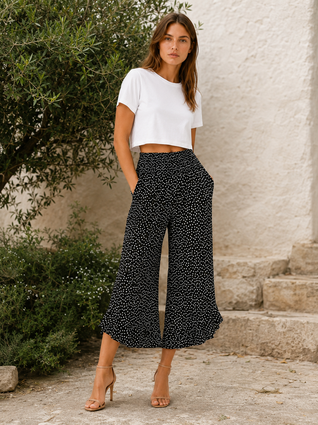 Maritza | Wide Leg Trousers with Elastic Waist