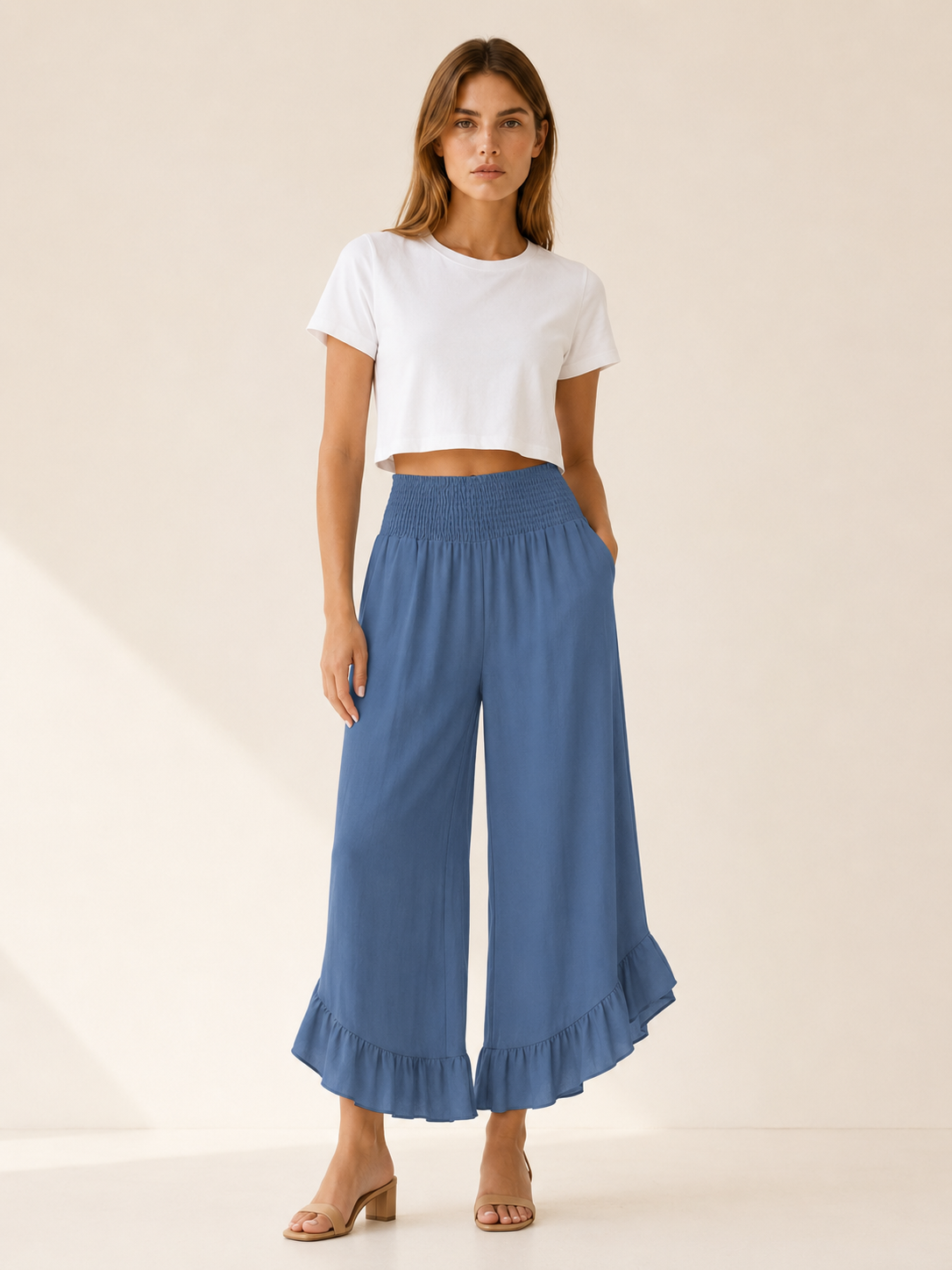Maritza | Wide Leg Trousers with Elastic Waist