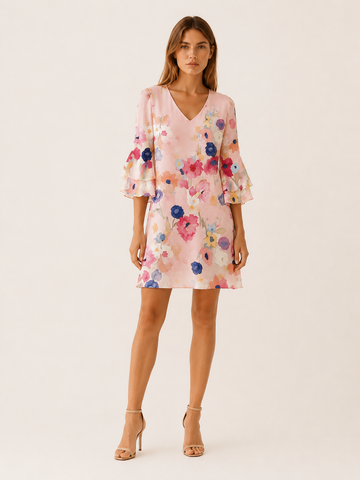 Marjeta | Floral Mini Dress with V Neck and Ruffle Sleeves