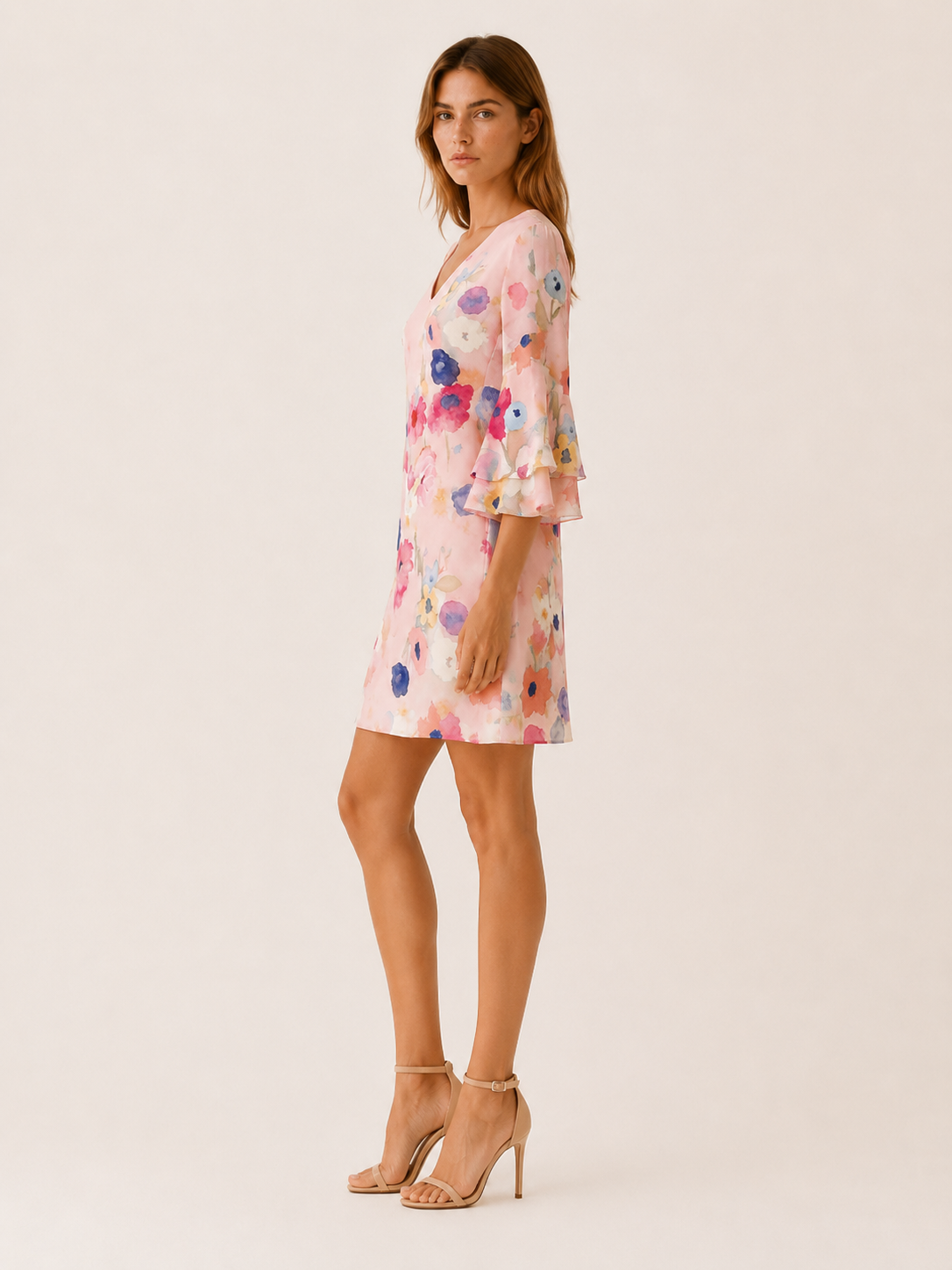 Marjeta | Floral Mini Dress with V Neck and Ruffle Sleeves