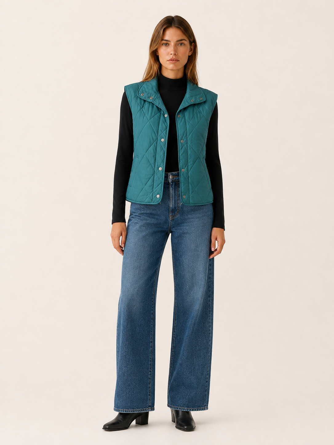 Marlena | Women's Puffer Vest with High Stand Collar and Snap Front