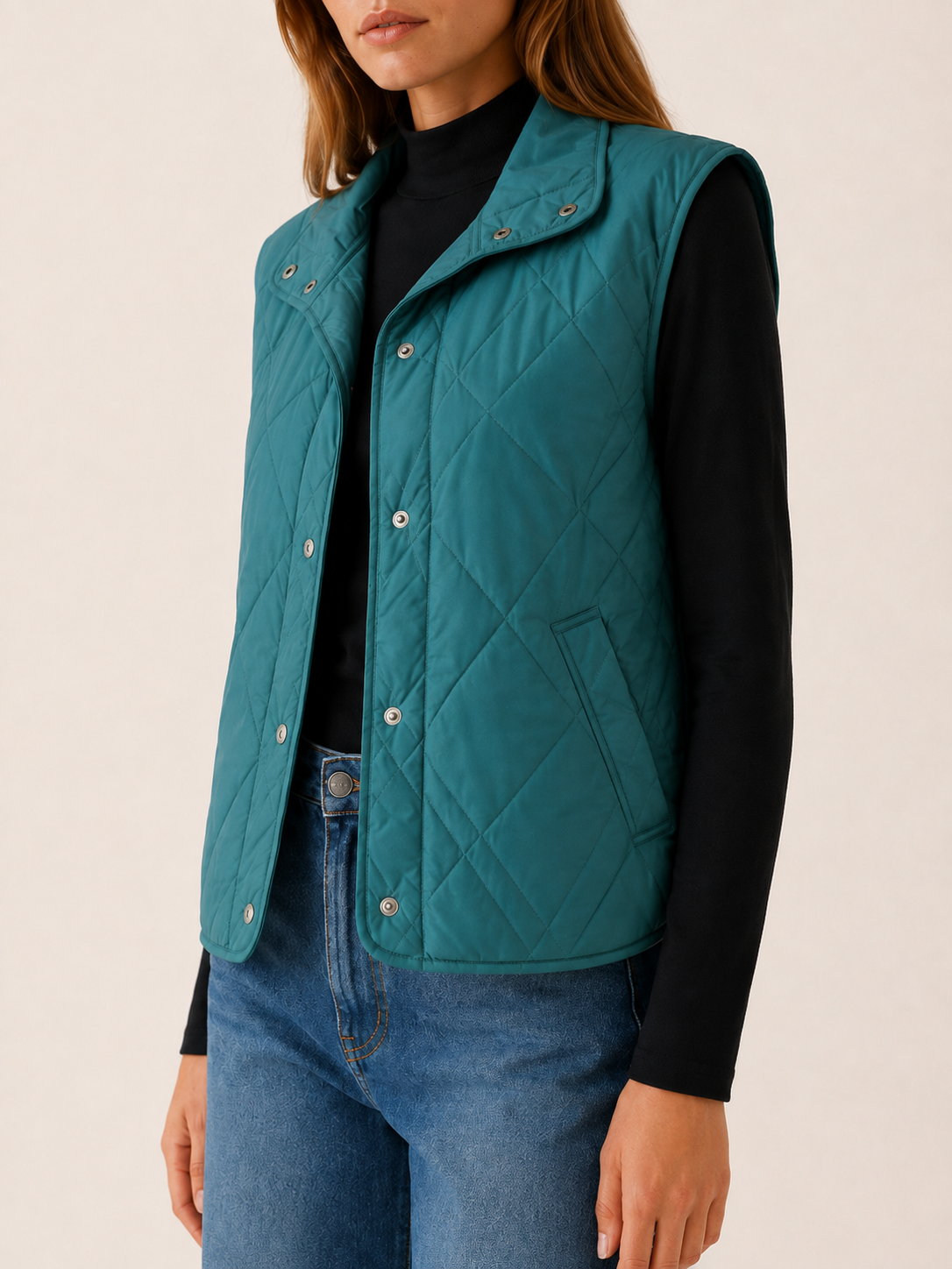 Marlena | Women's Puffer Vest with High Stand Collar and Snap Front