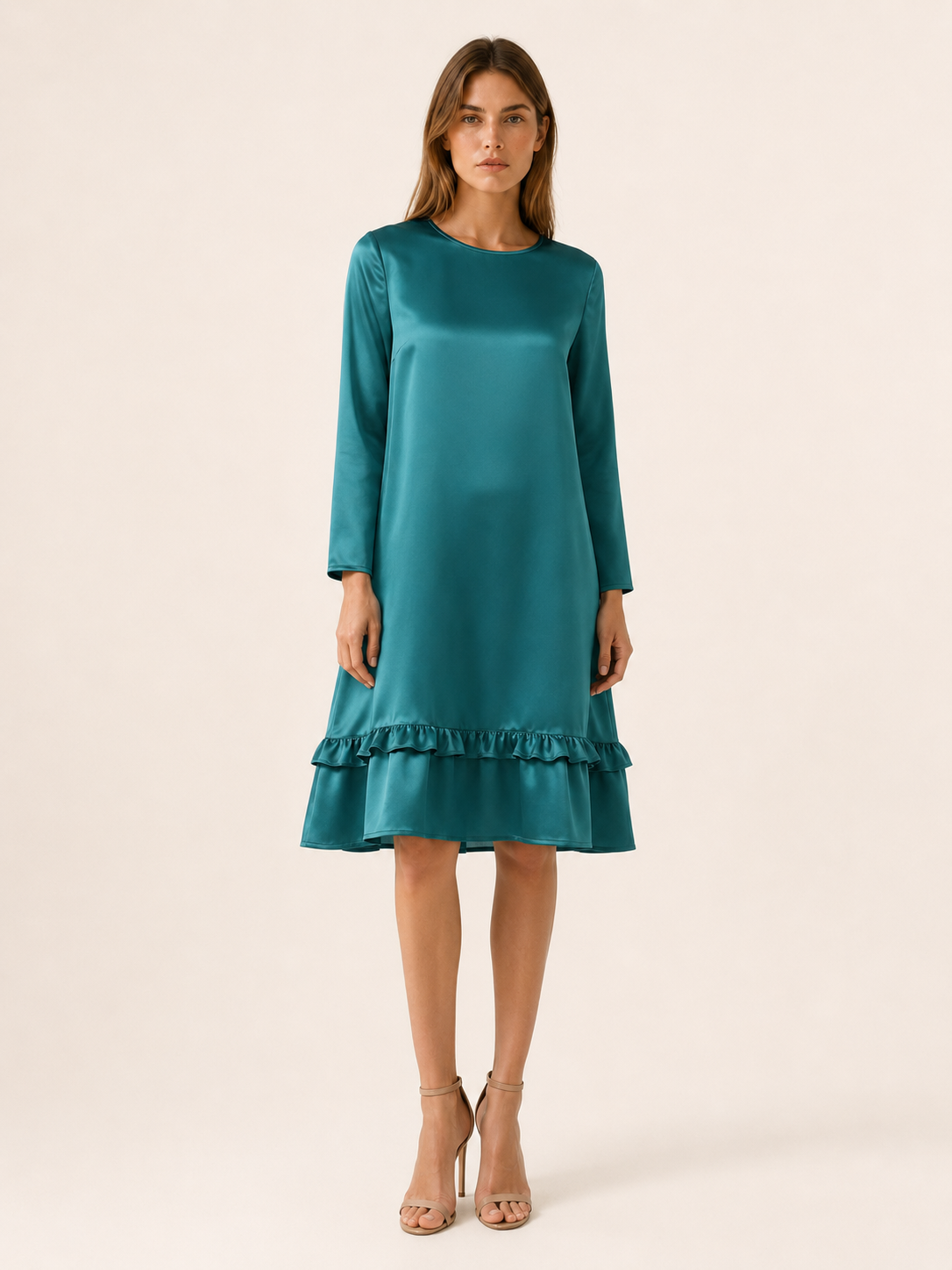 Marlow | Satin Midi Dress with Ruffle Hem Black Occasion Dress