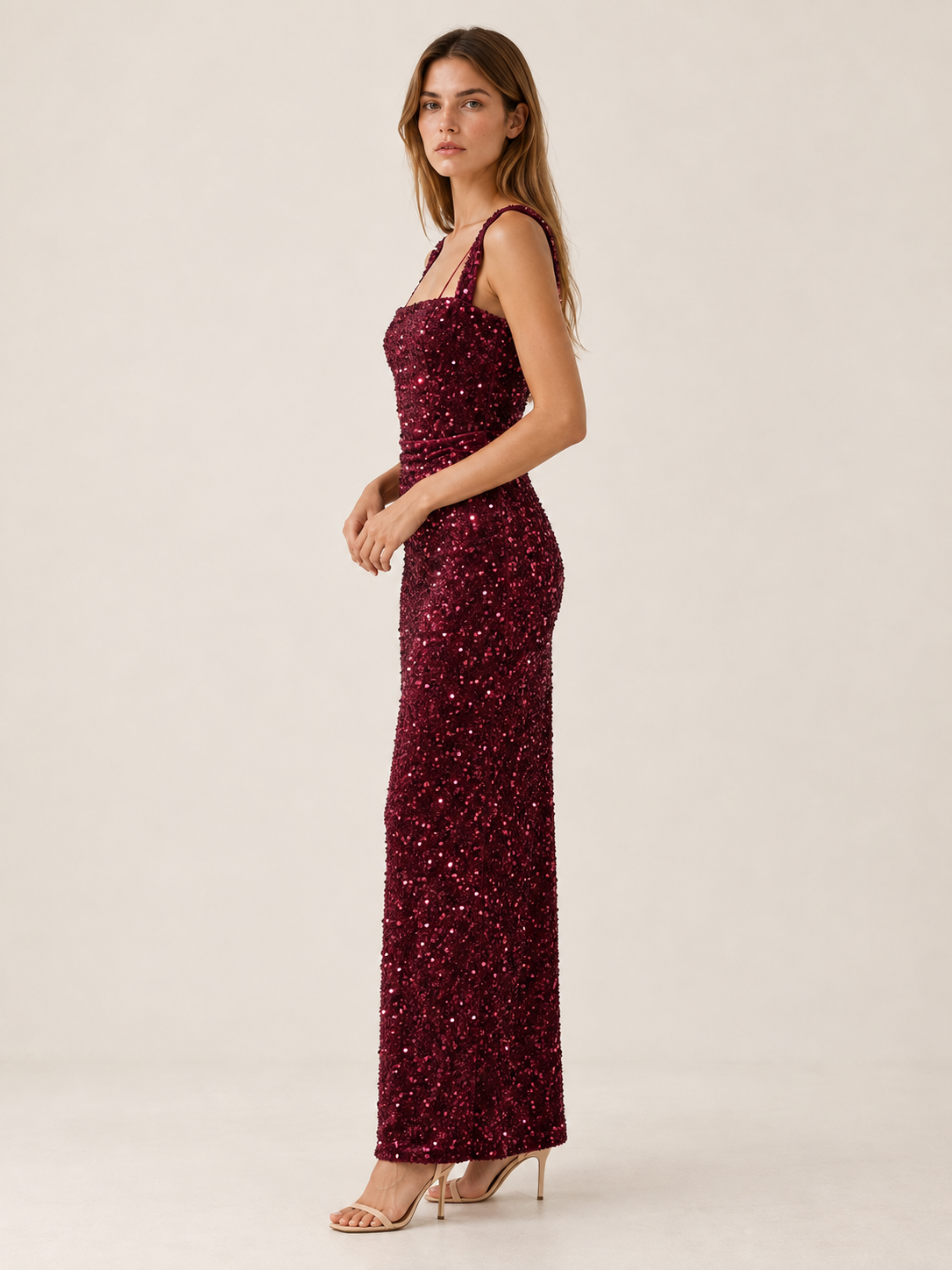 Marlowyn | Square Neck Sequin Maxi Dress with Bodycon Fit