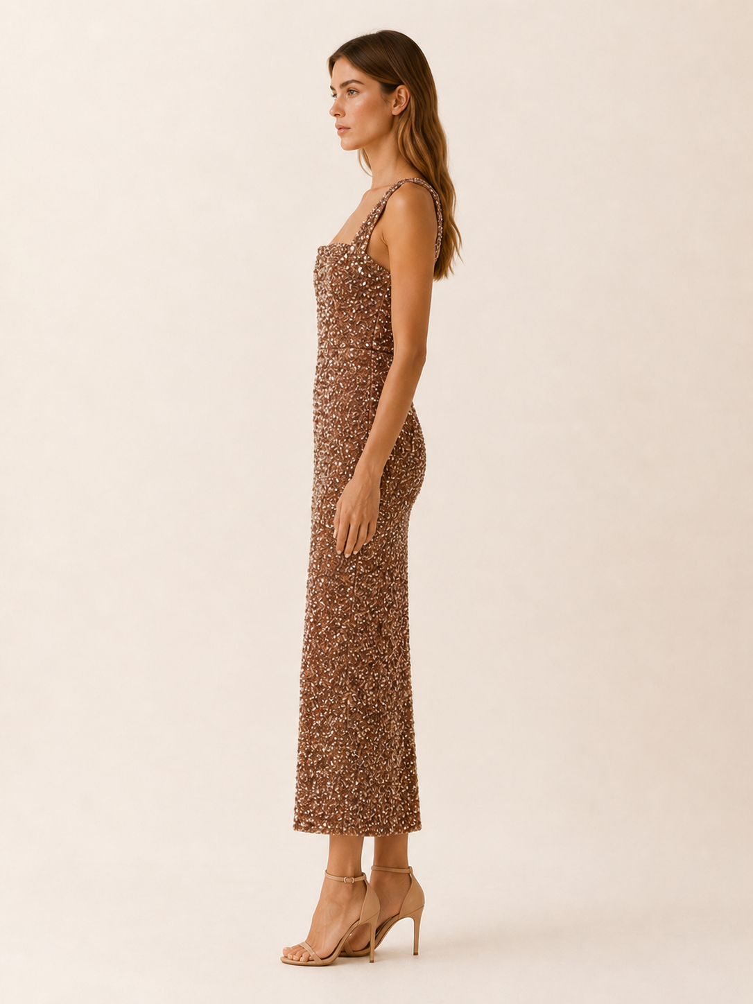 Marlowyn | Square Neck Sequin Maxi Dress with Bodycon Fit