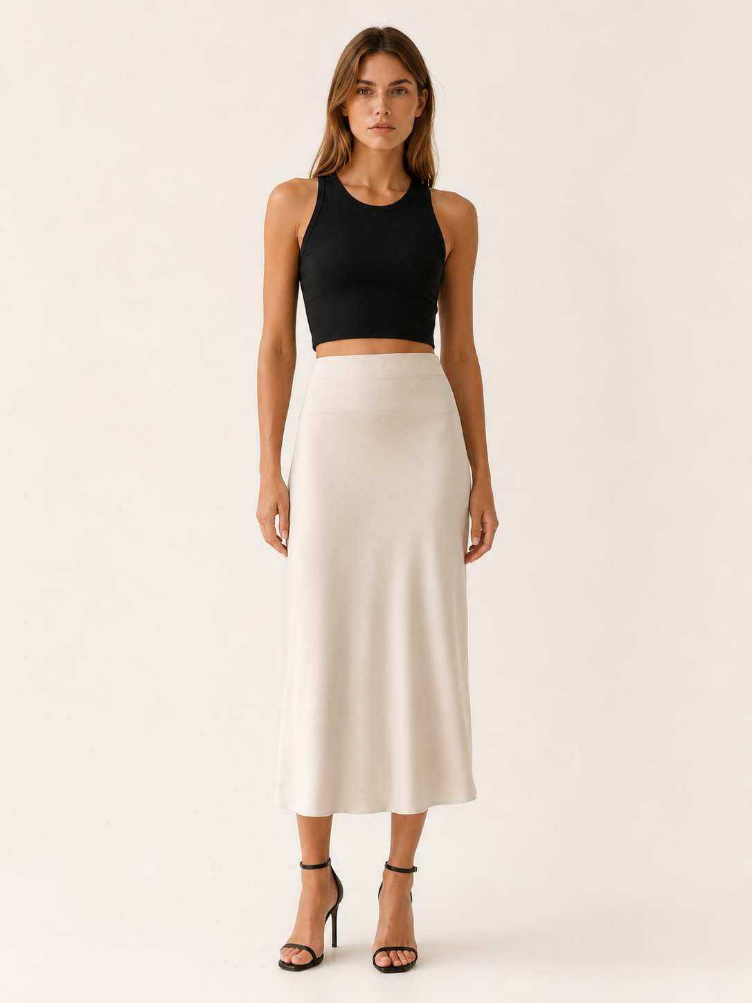 Maura | Satin Midi Skirt with High Waist
