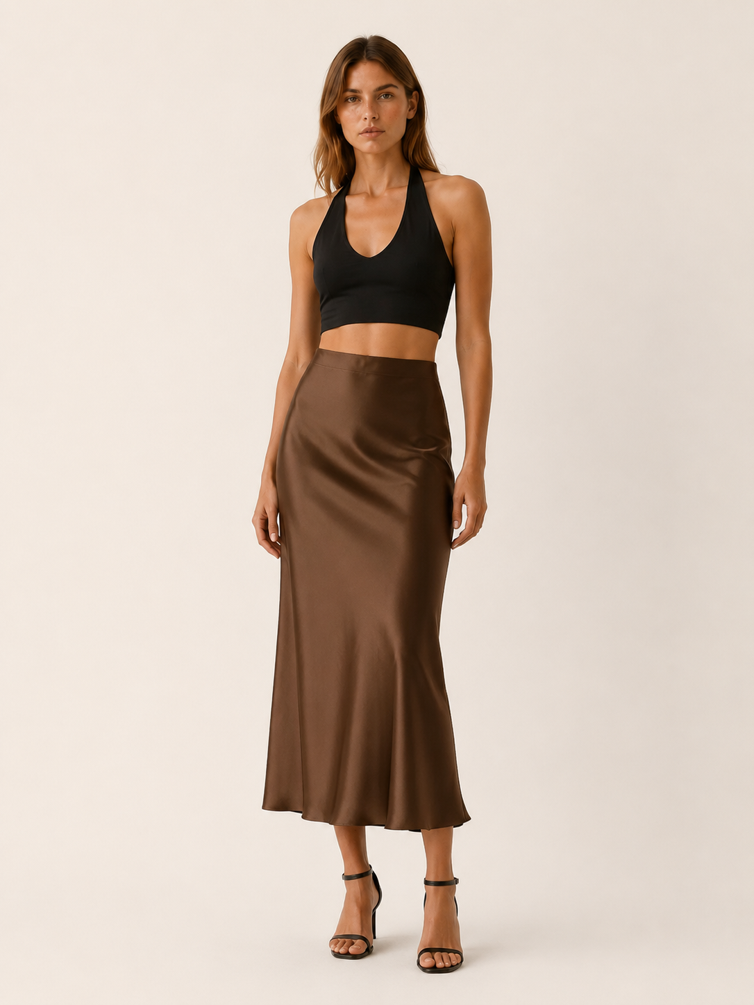 Maura | Satin Midi Skirt with High Waist