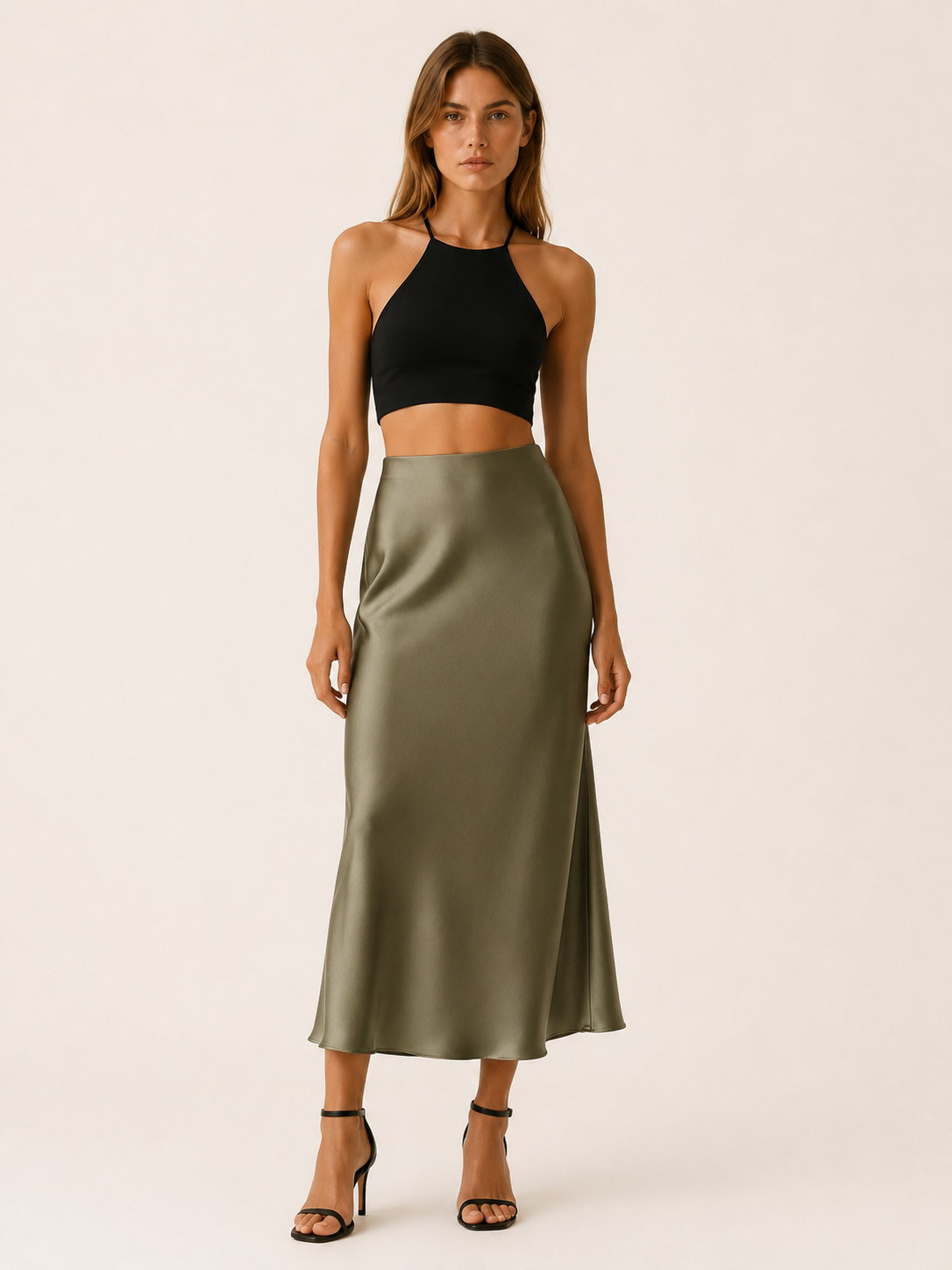 Maura | Satin Midi Skirt with High Waist