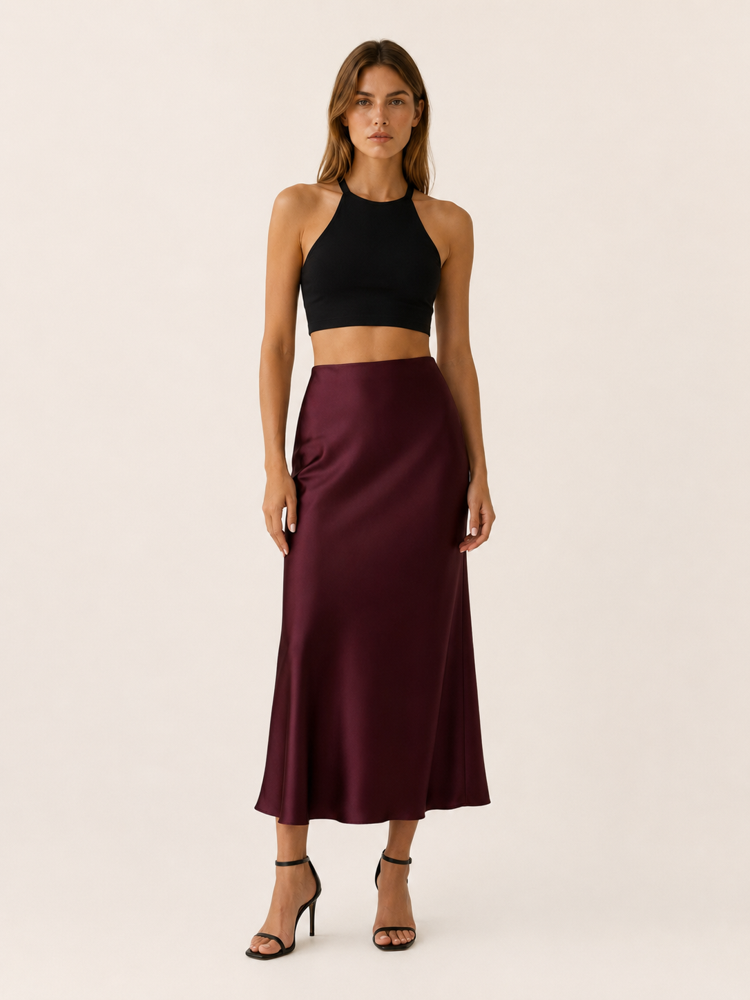 Maura | Satin Midi Skirt with High Waist