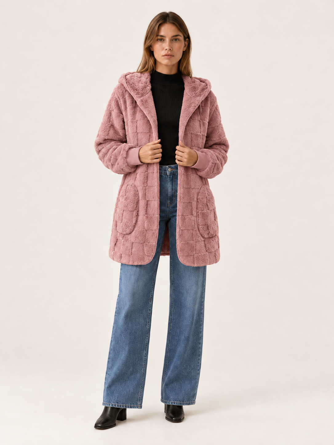 Maya | Women's Longline Teddy Cardigan Hooded Coat