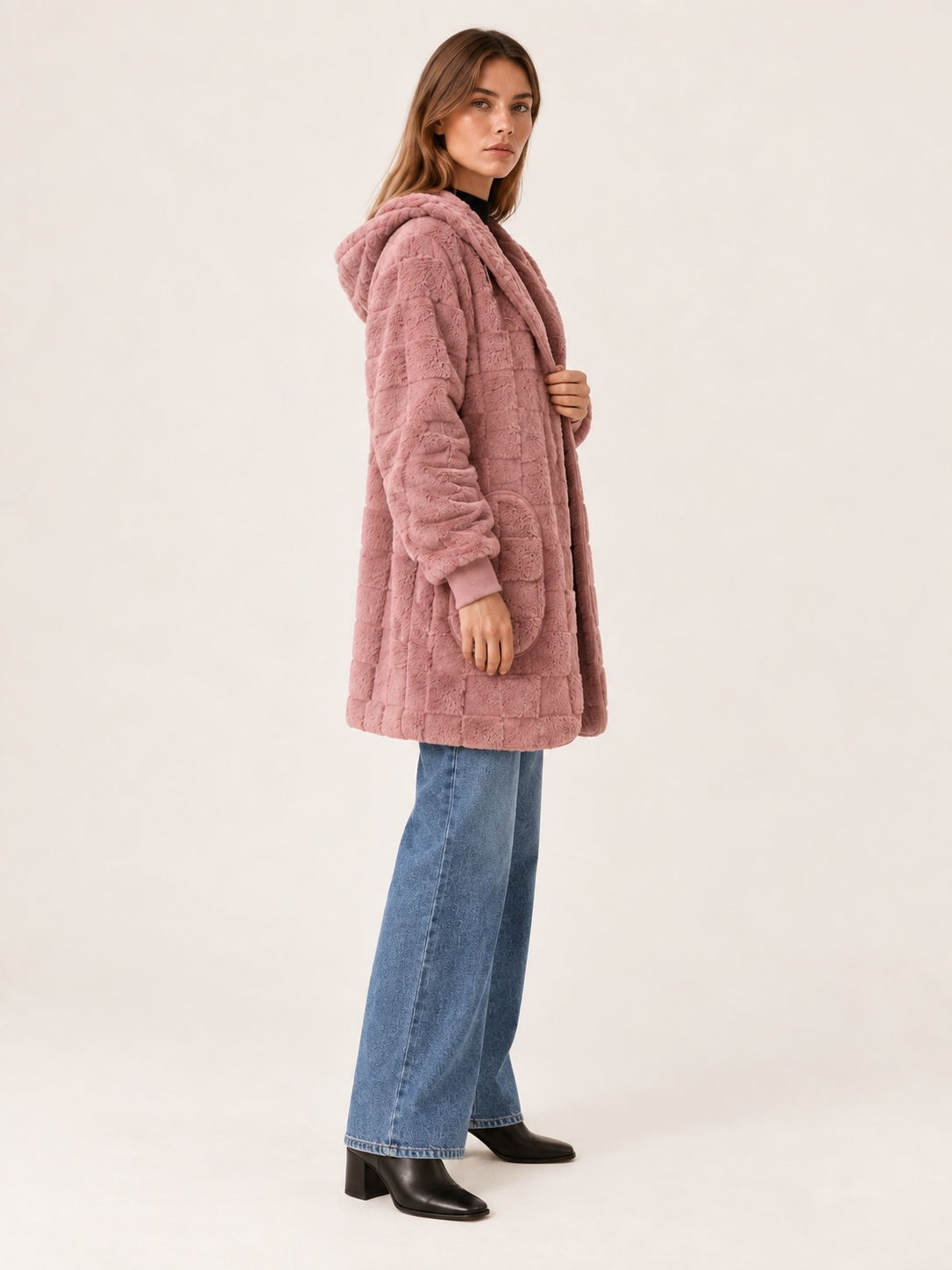 Maya | Women's Longline Teddy Cardigan Hooded Coat