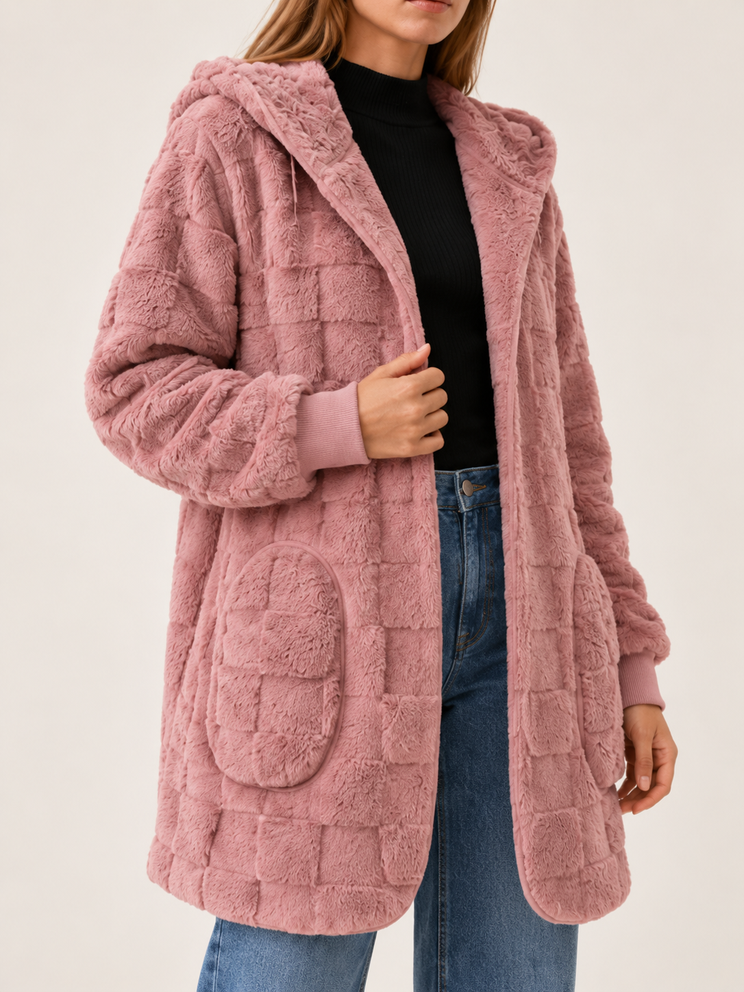 Maya | Women's Longline Teddy Cardigan Hooded Coat
