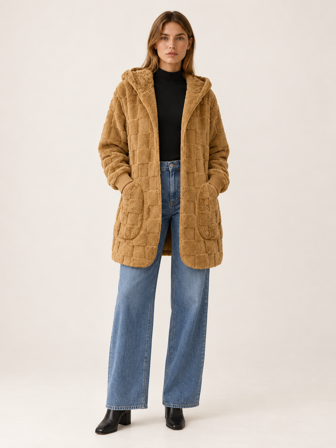 Maya | Women's Longline Teddy Cardigan Hooded Coat
