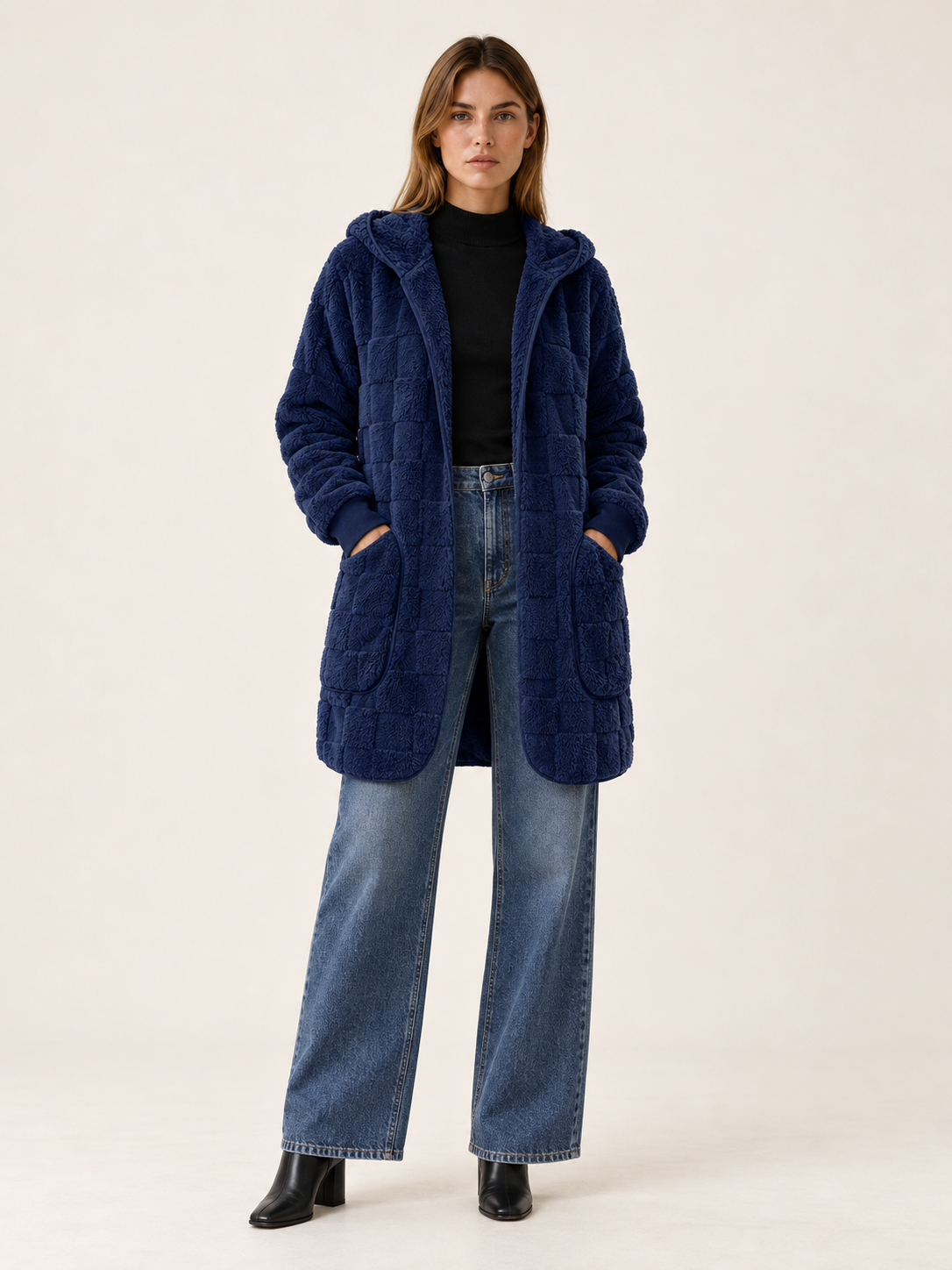 Maya | Women's Longline Teddy Cardigan Hooded Coat