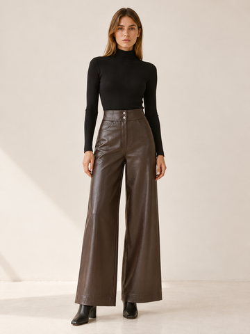 Melanie | Women's High Waisted Faux Leather Wide Leg Pants Fall Evening