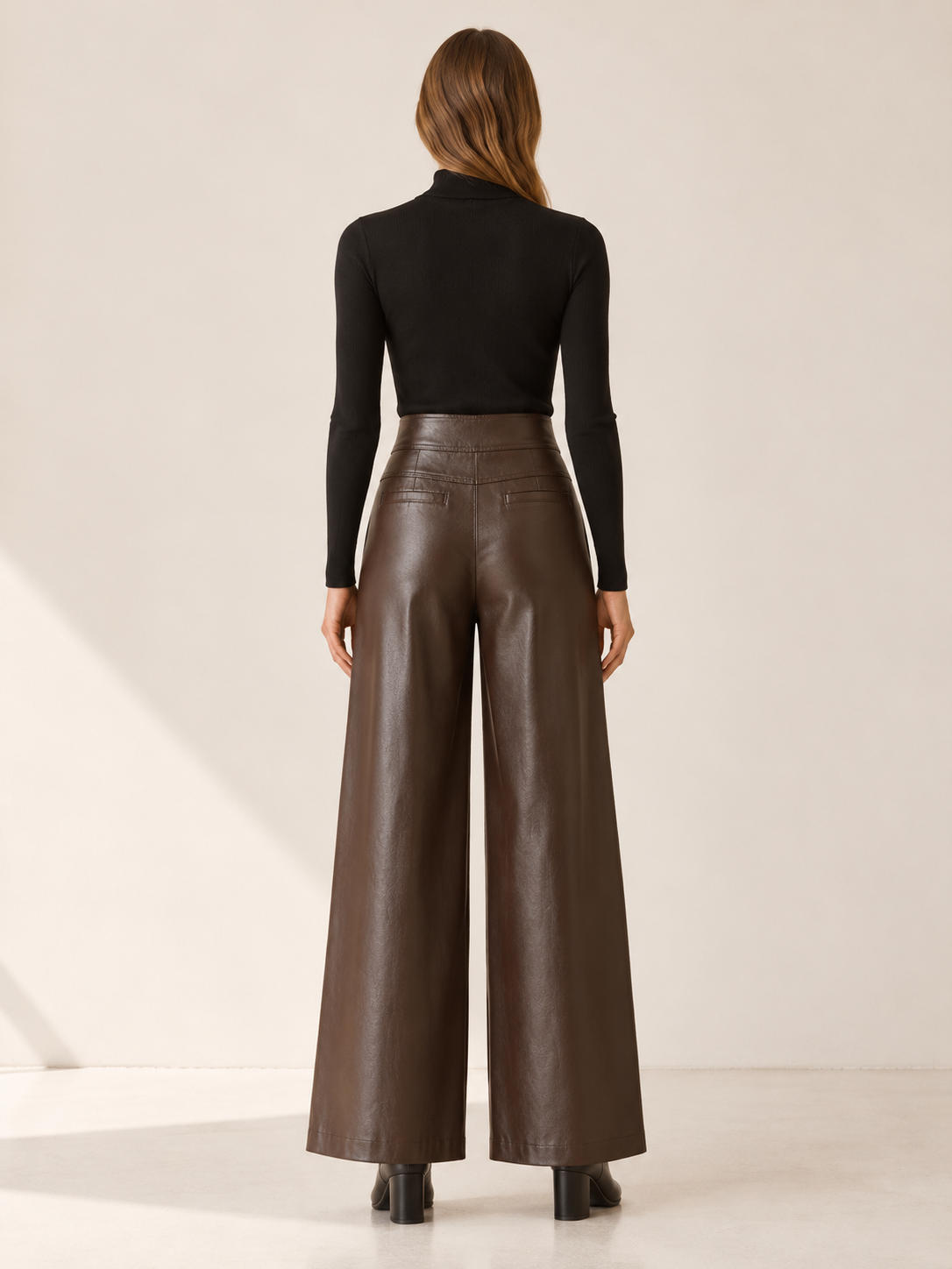 Melanie | Women's High Waisted Faux Leather Wide Leg Pants Fall Evening