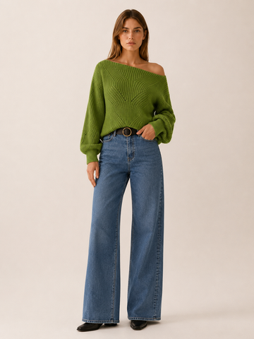 Meliora | V-Neck Sweater with Openwork Detail and Balloon Sleeves