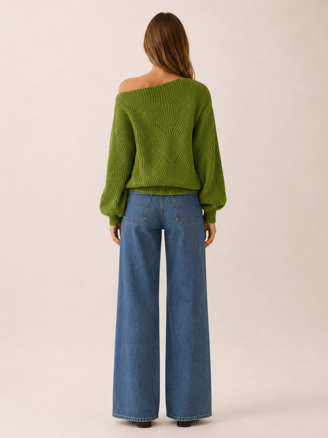 Meliora | V-Neck Sweater with Openwork Detail and Balloon Sleeves