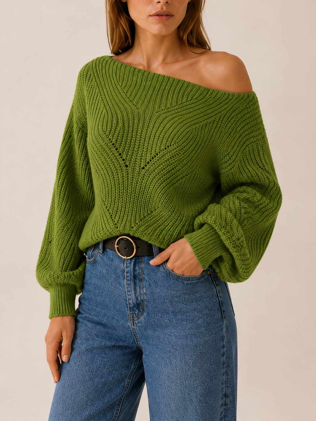 Meliora | V-Neck Sweater with Openwork Detail and Balloon Sleeves