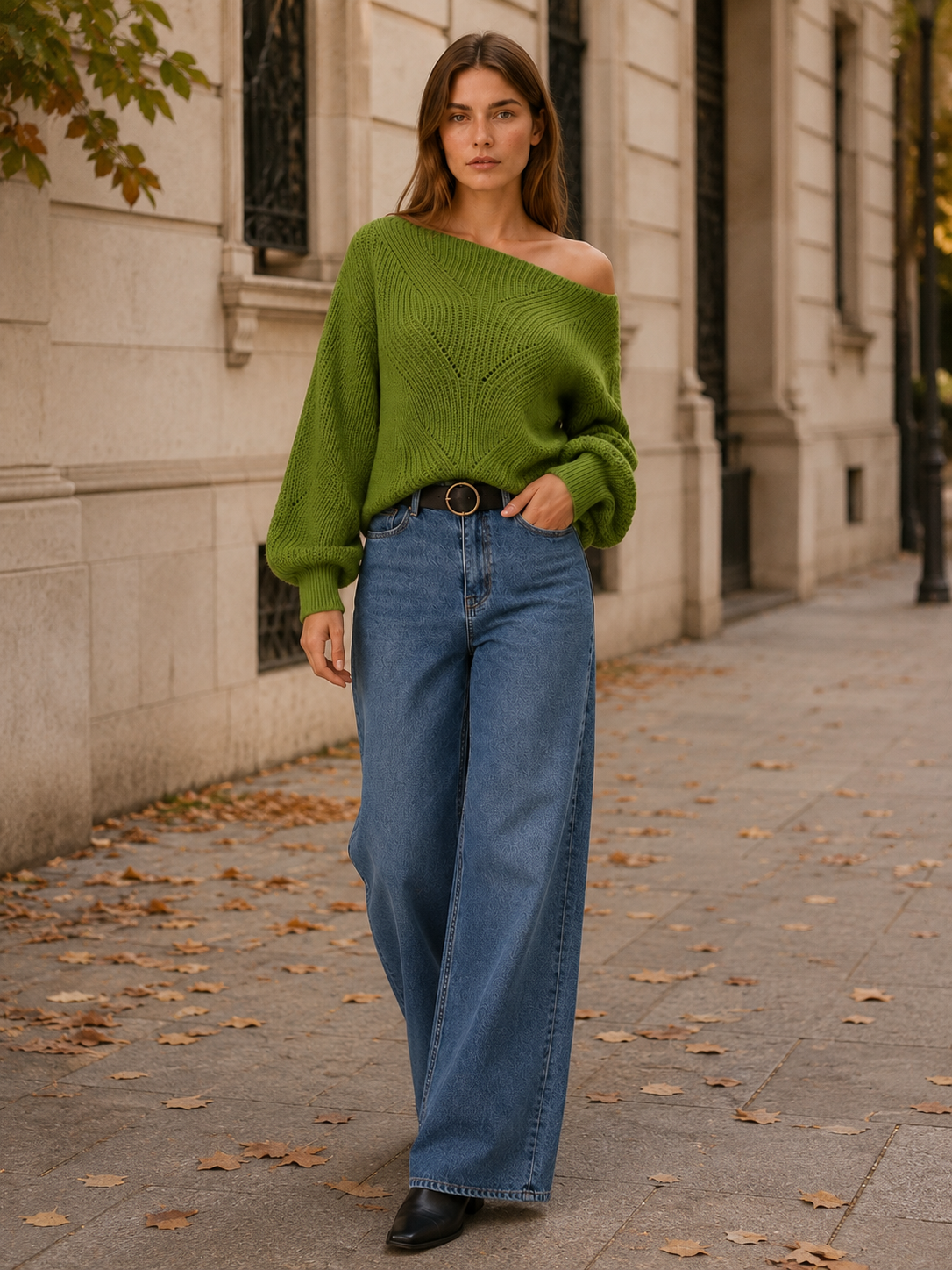 Meliora | V-Neck Sweater with Openwork Detail and Balloon Sleeves