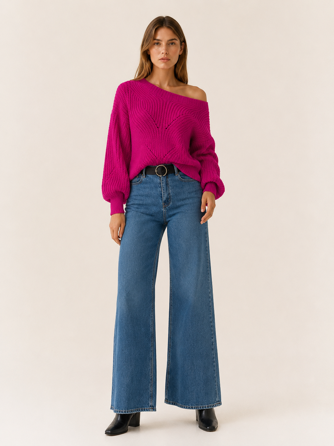 Meliora | V-Neck Sweater with Openwork Detail and Balloon Sleeves