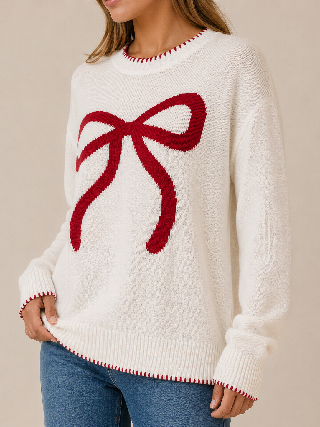 Melusine | Round Neck Sweater with Bow Detail