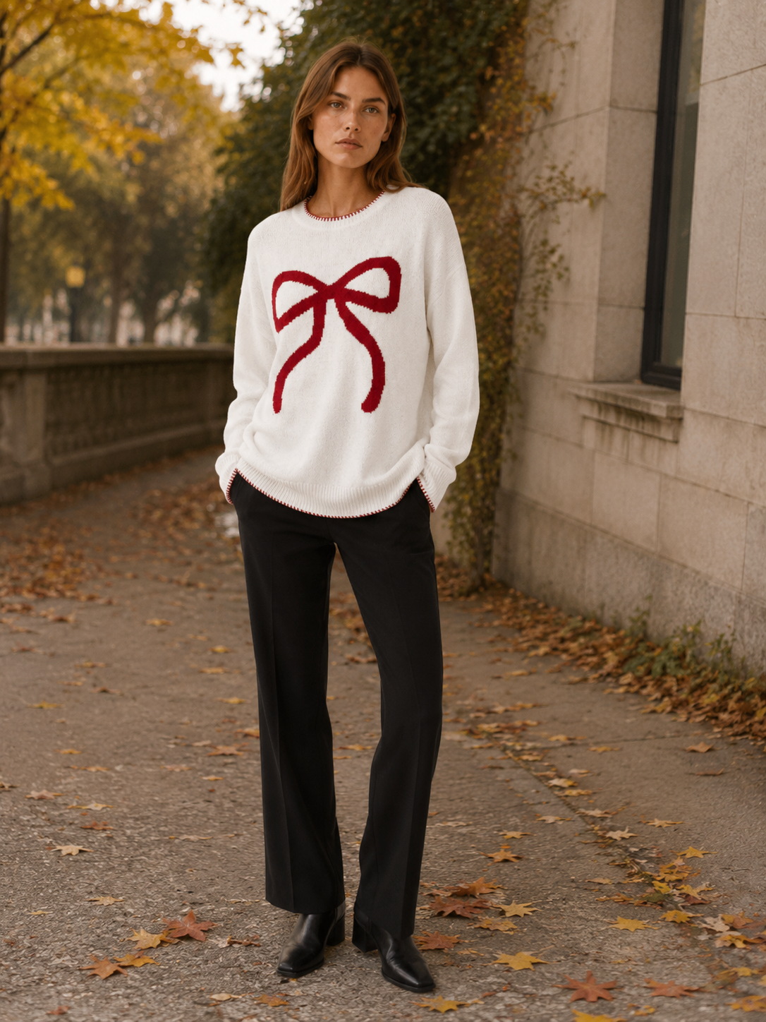 Melusine | Round Neck Sweater with Bow Detail
