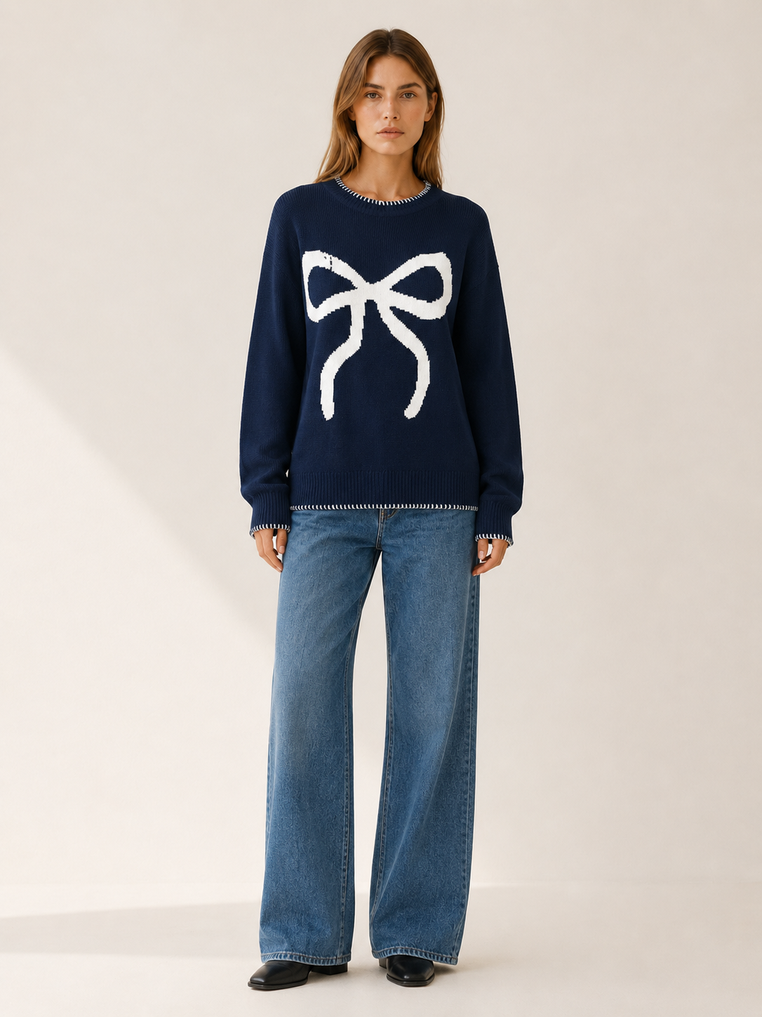 Melusine | Round Neck Sweater with Bow Detail