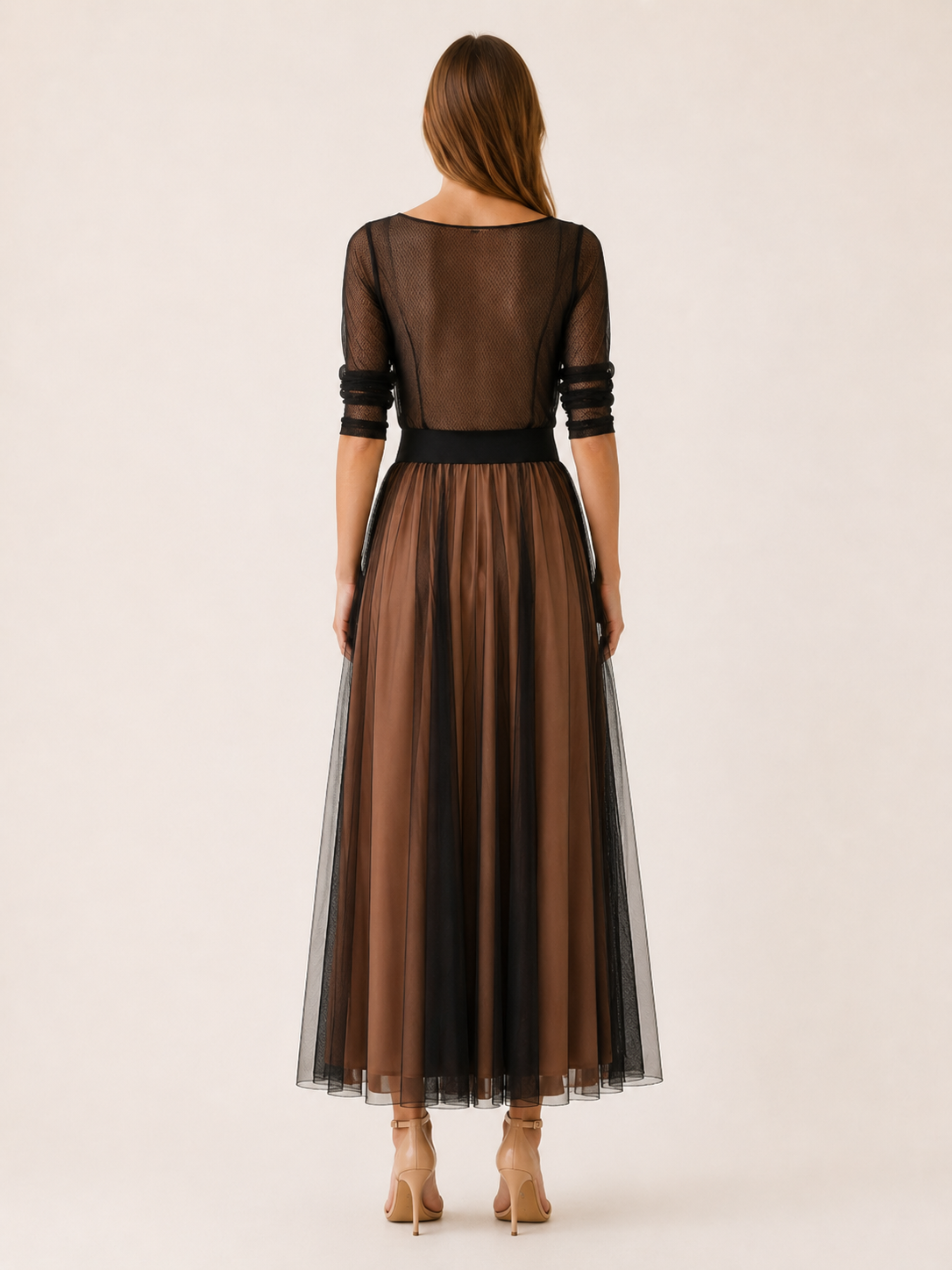 Merovia | Boat Neck Maxi Dress with Sheer Overlay