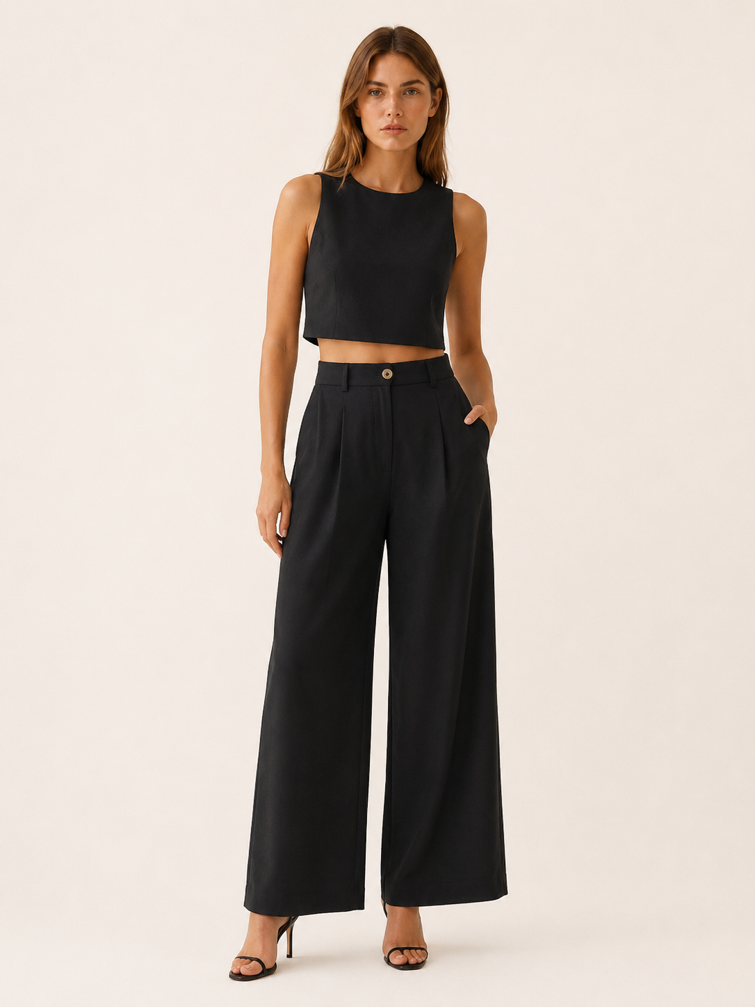 Merryn | Wide-Leg Trouser Set with Cropped Top