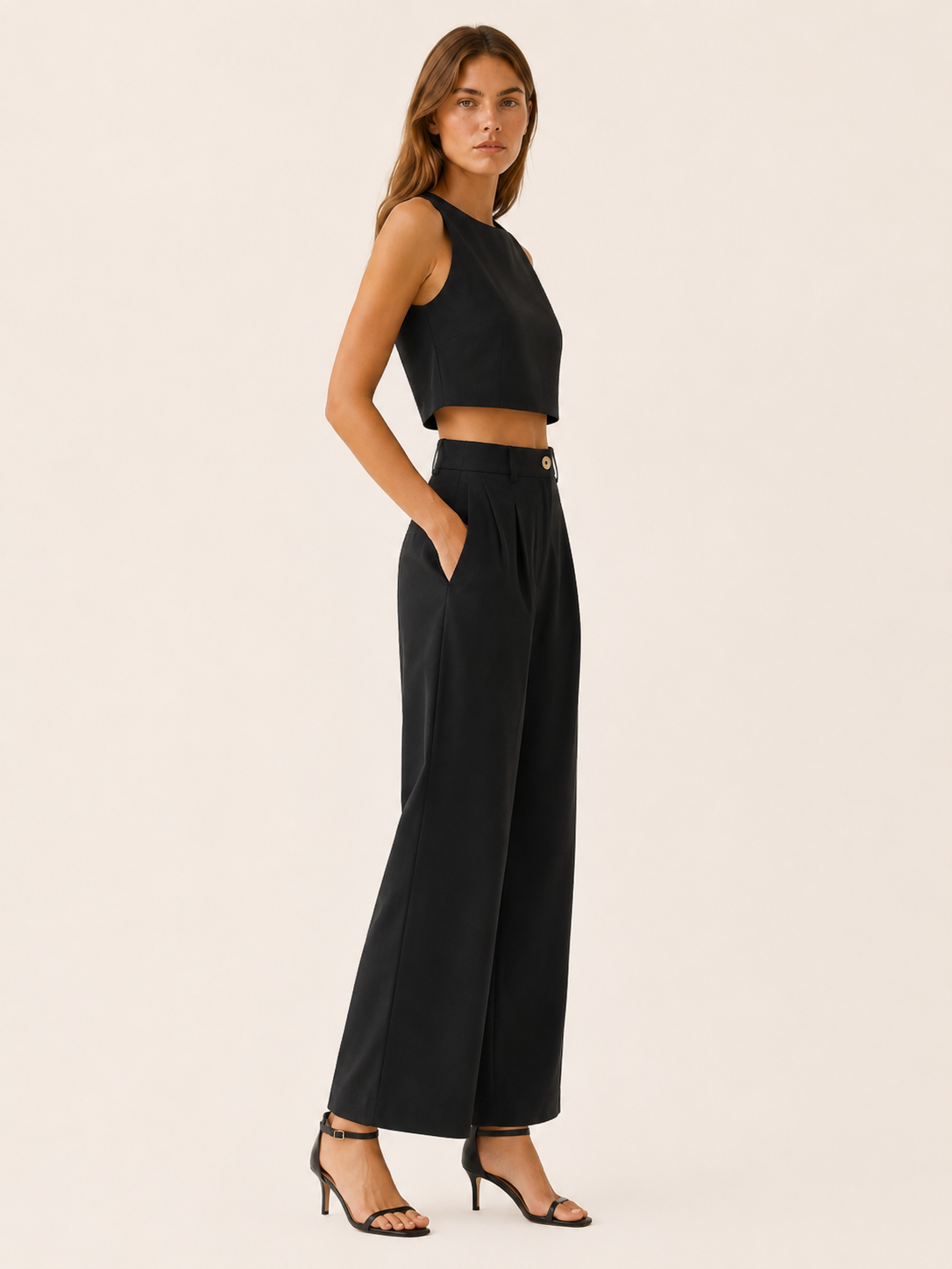 Merryn | Wide-Leg Trouser Set with Cropped Top