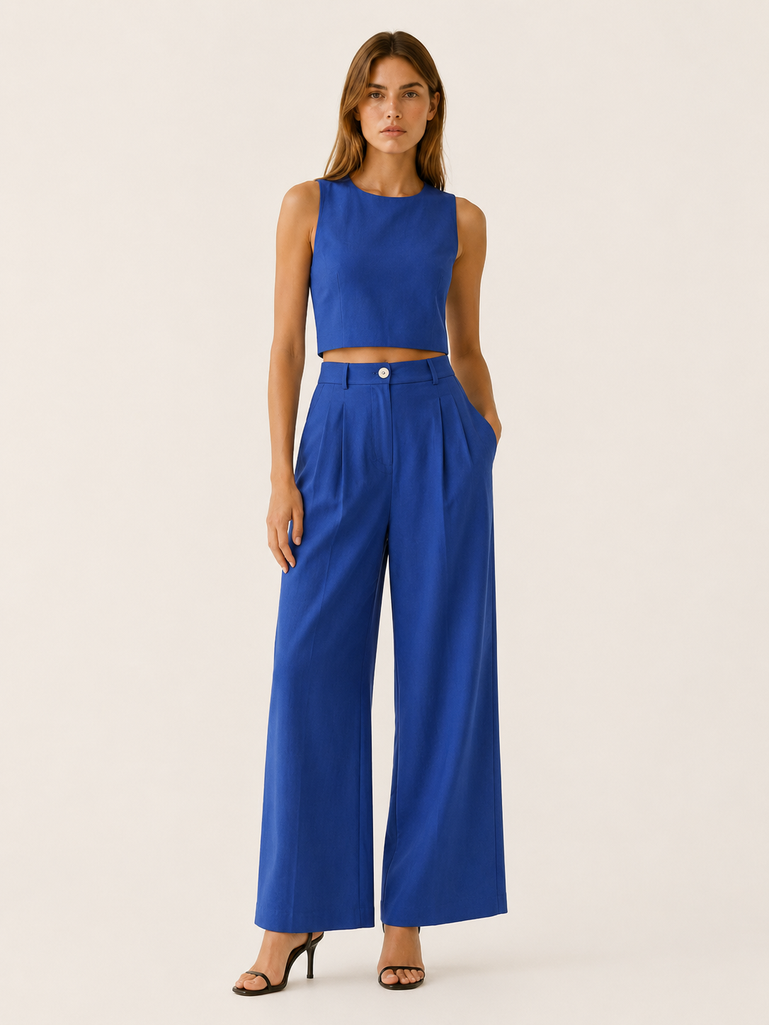 Merryn | Wide-Leg Trouser Set with Cropped Top