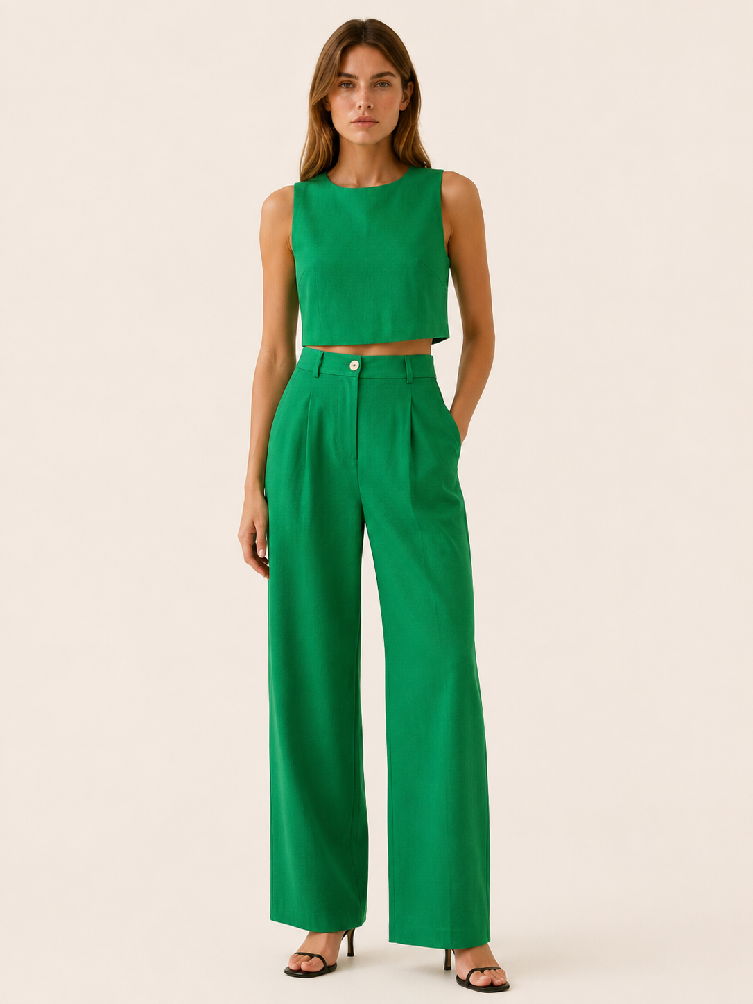Merryn | Wide-Leg Trouser Set with Cropped Top
