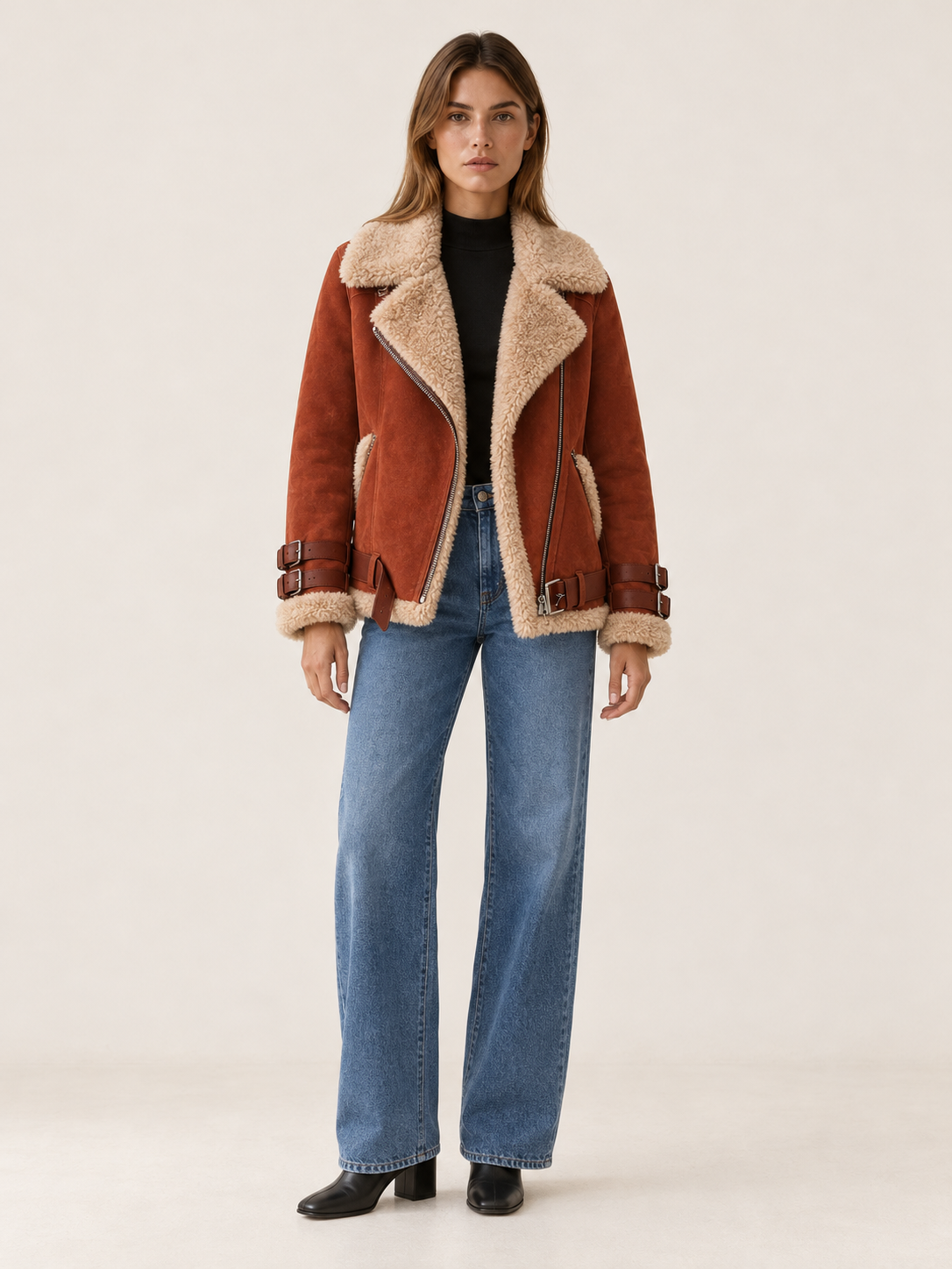 Milani | Women's Aviator Faux Suede Jacket Winter