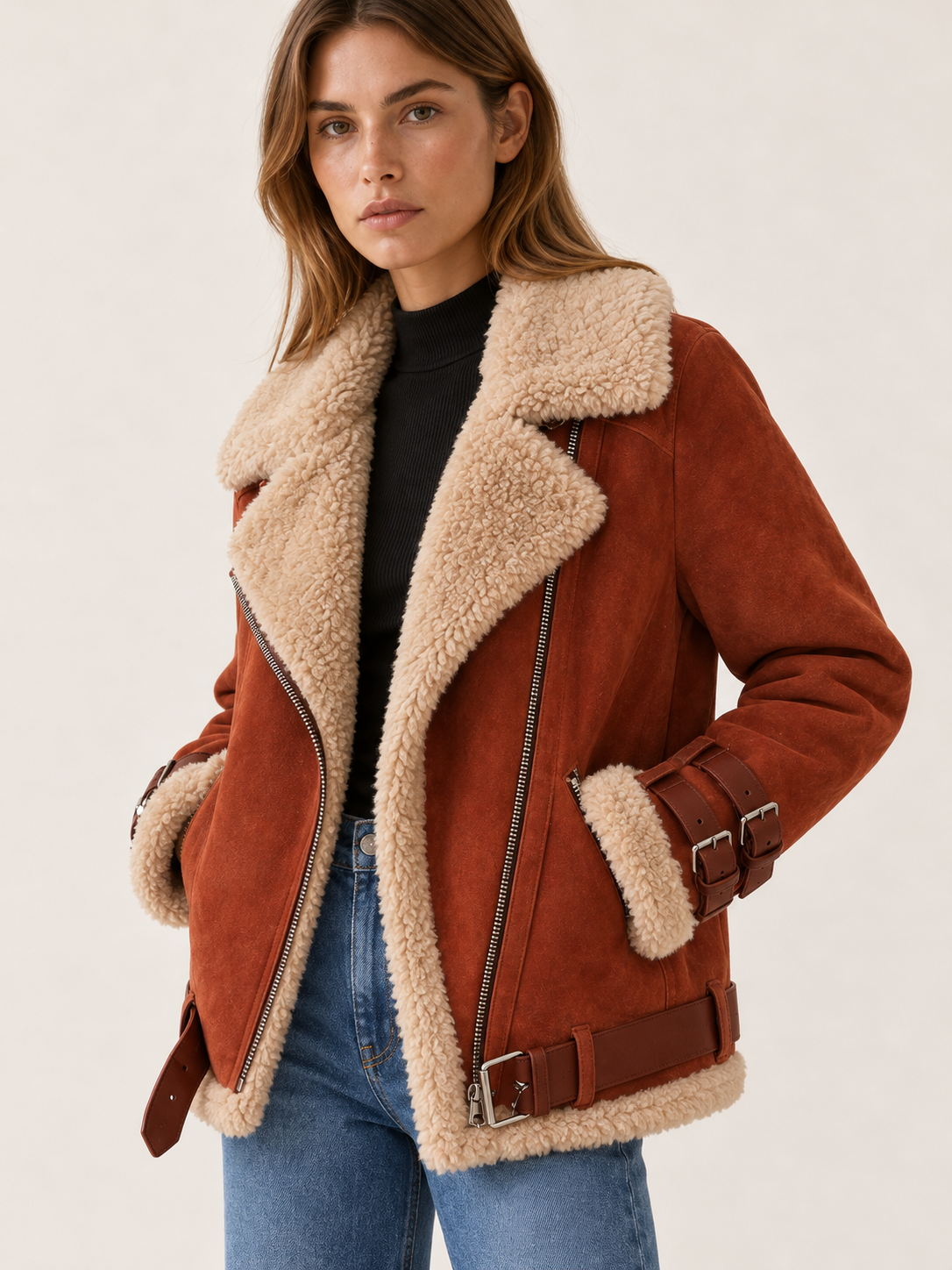 Milani | Women's Aviator Faux Suede Jacket Winter