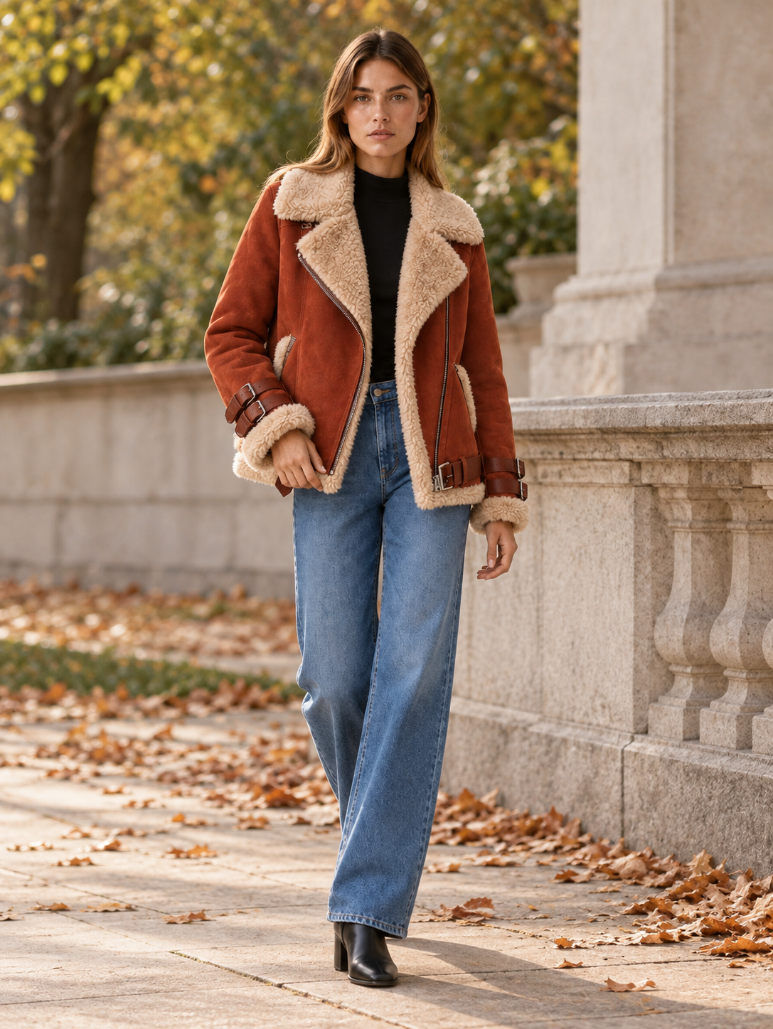 Milani | Women's Aviator Faux Suede Jacket Winter