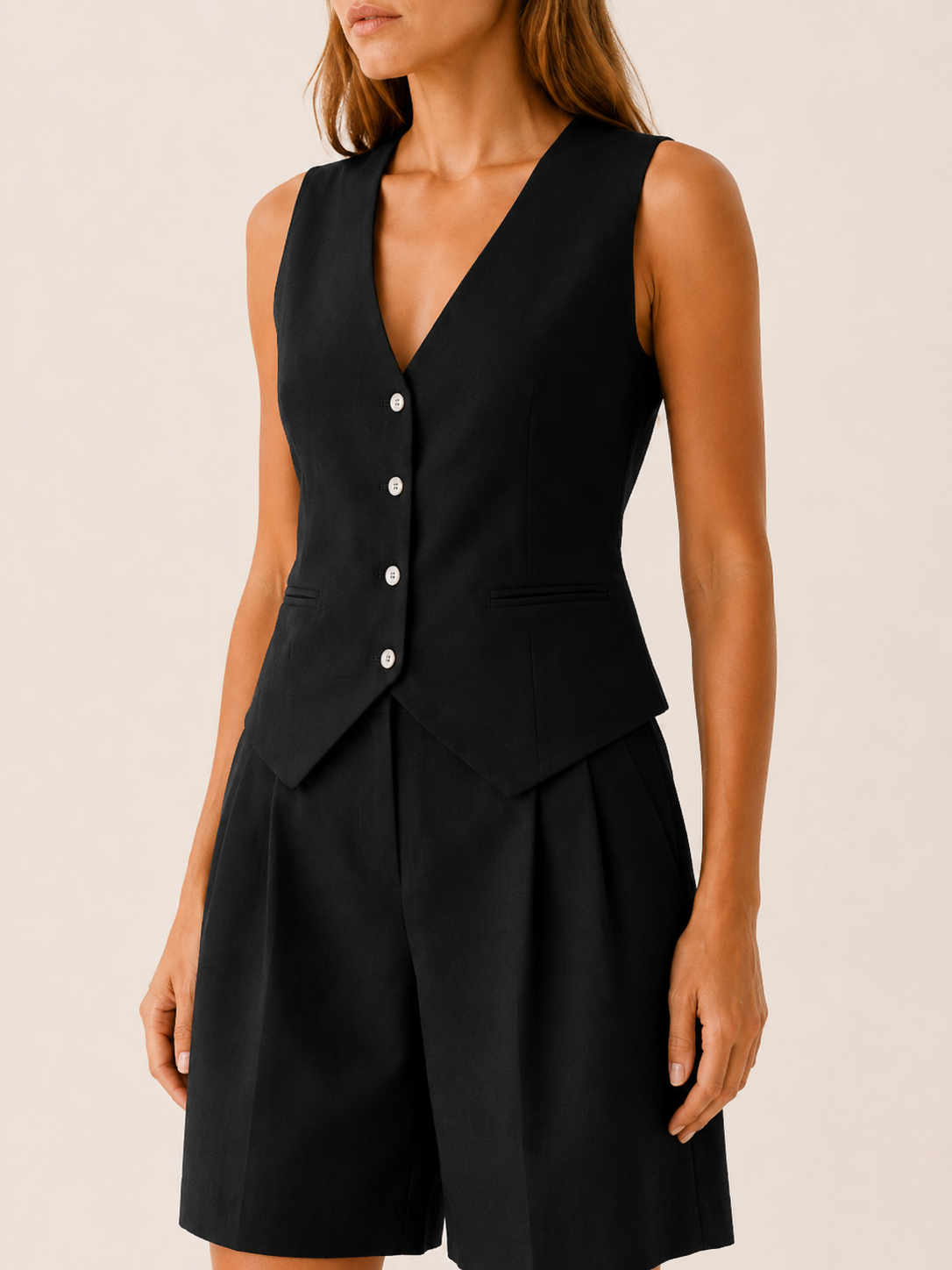 Mirela | Vest Shorts Set with Button Front