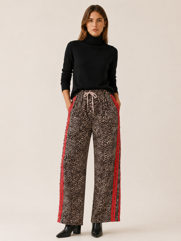 Mirelle | Women's Leopard Wide Leg Pants with Side Stripe