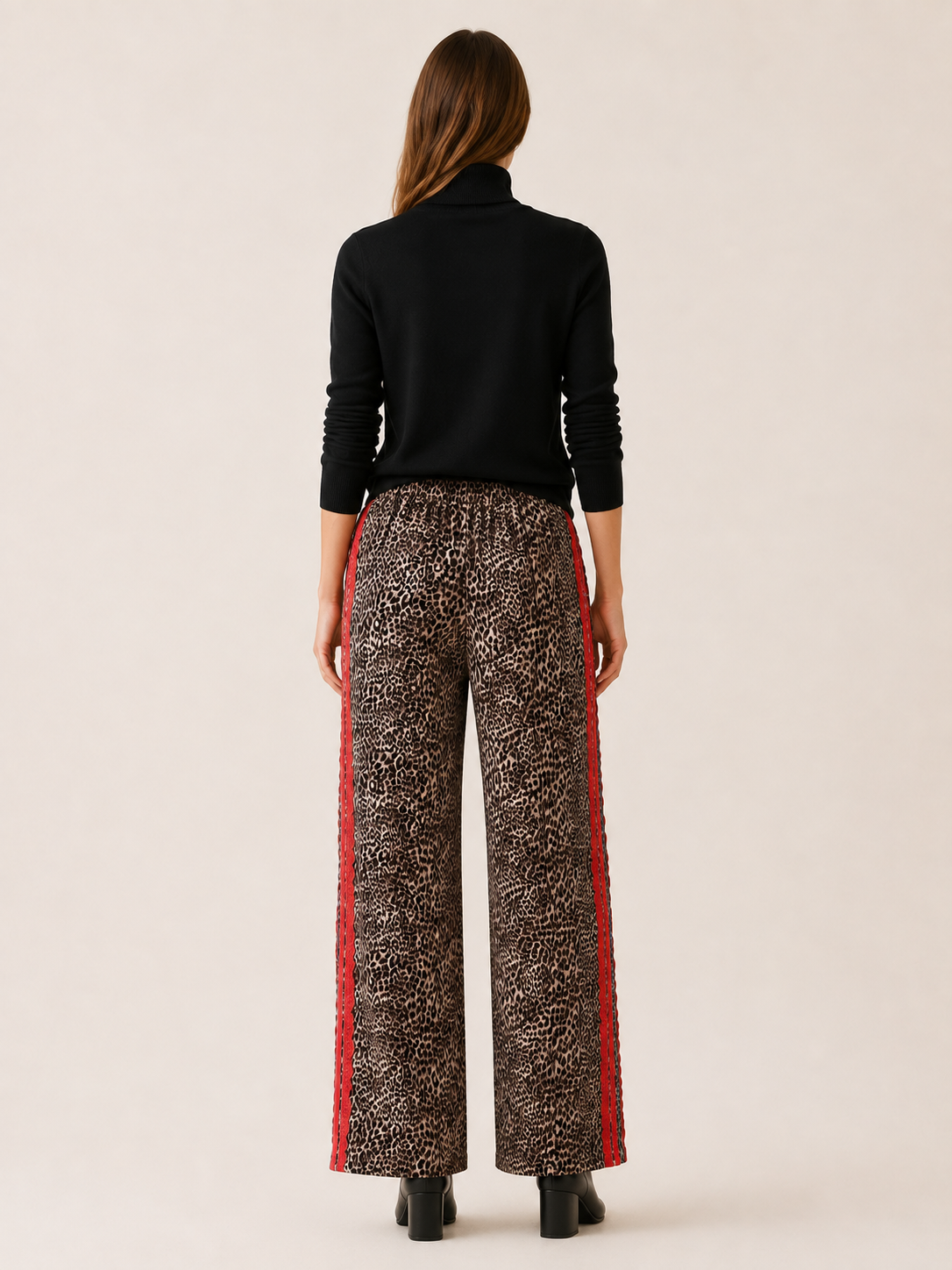 Mirelle | Women's Leopard Wide Leg Pants with Side Stripe