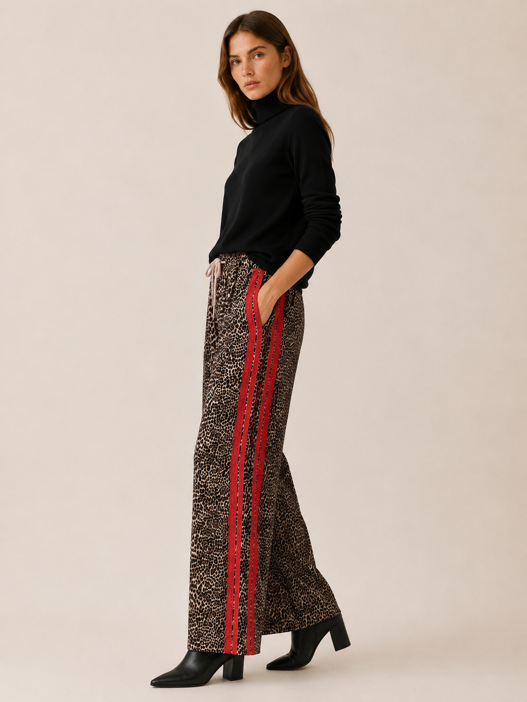 Mirelle | Women's Leopard Wide Leg Pants with Side Stripe