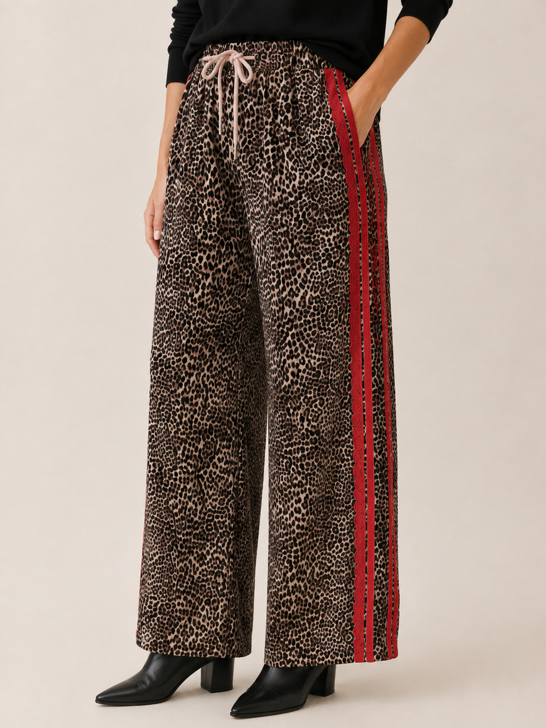 Mirelle | Women's Leopard Wide Leg Pants with Side Stripe